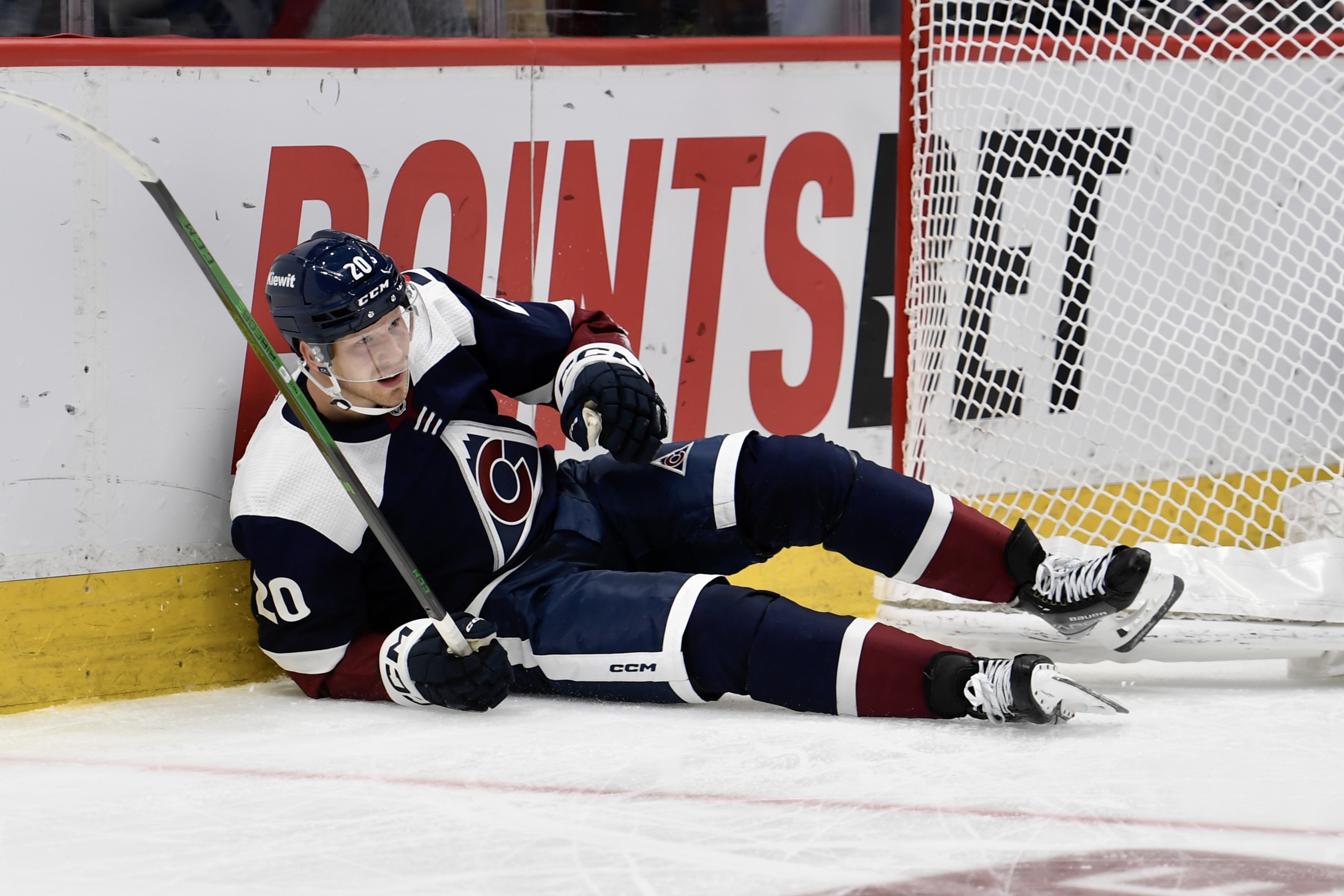 Avs forward Lars Eller gets shoved into the Winnipeg net on Thursday, April 13, 2023. (CarsonFieldcarson.field@gazette.comhttps://secure.gravatar.com/avatar/c524ef3d384945349bed78d70eb2d2cd?d=mm&r=g)