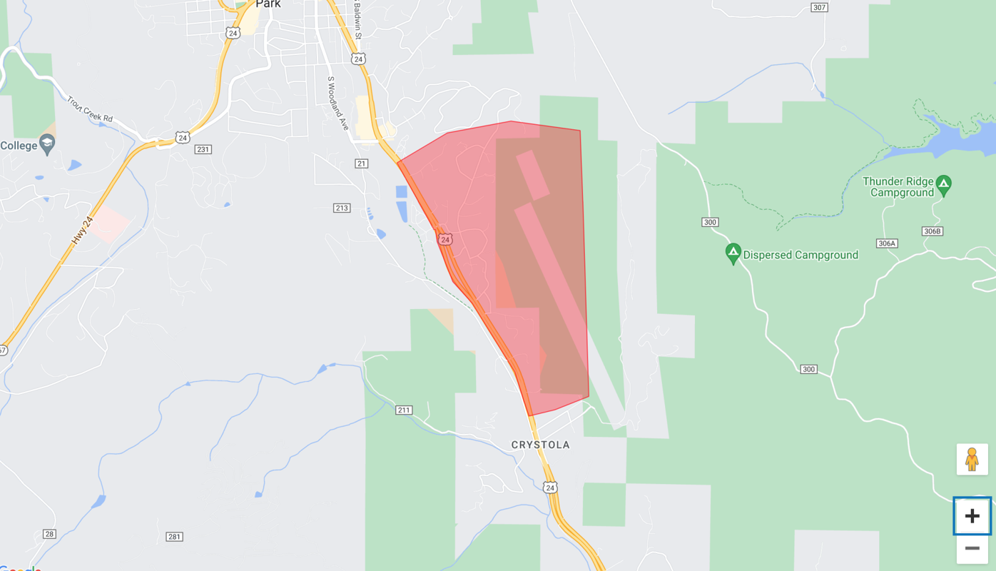 Rampart fire evac map, Peak Alerts