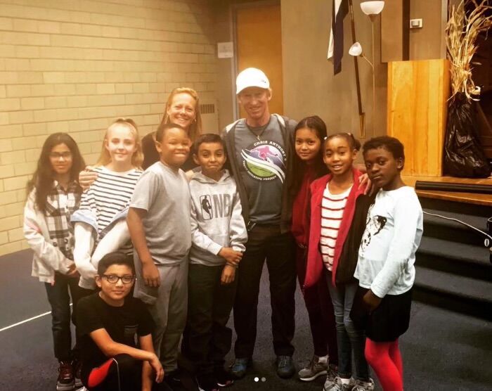 Chris Anthony with kids at presentations