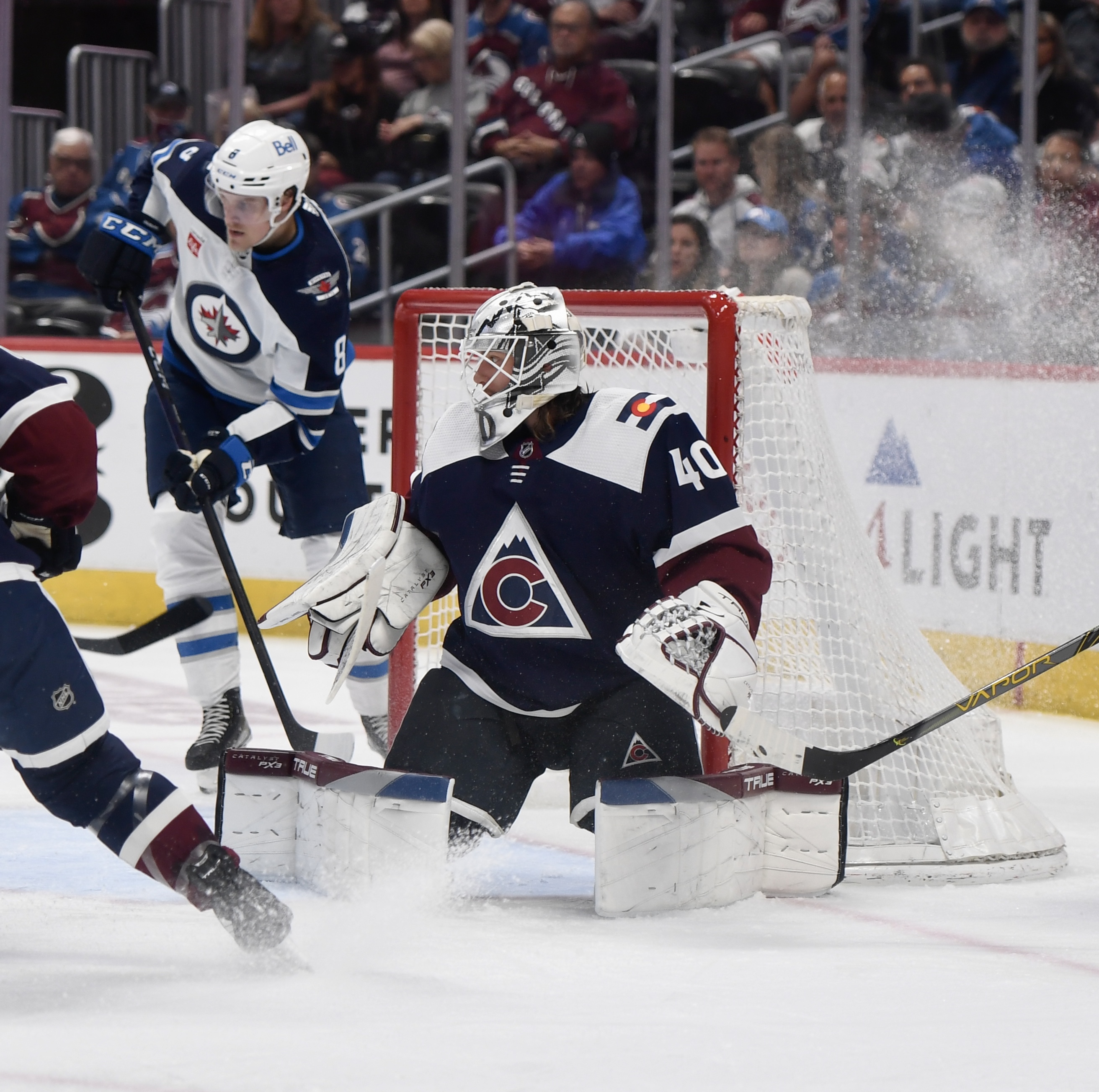 Avs goalie Alexandar Georgiev makes a stop against the Winnipeg Jets on Thursday, April 13, 2023. (CarsonFieldcarson.field@gazette.comhttps://secure.gravatar.com/avatar/c524ef3d384945349bed78d70eb2d2cd?d=mm&r=g)