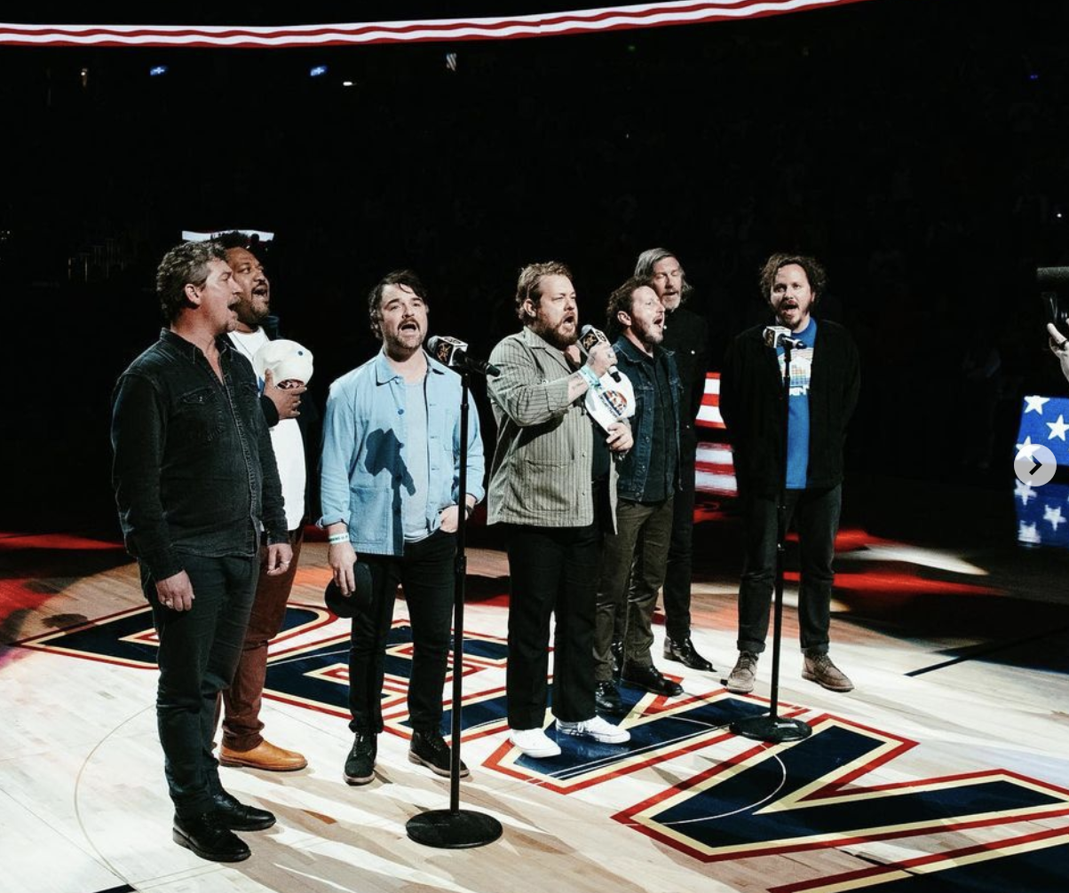 Denver's beloved Nathaniel Rateliff and the Night Sweats singing the anthem before Monday's Nuggets game at Ball Arena. (Nathaniel Rateliffe Instagram)