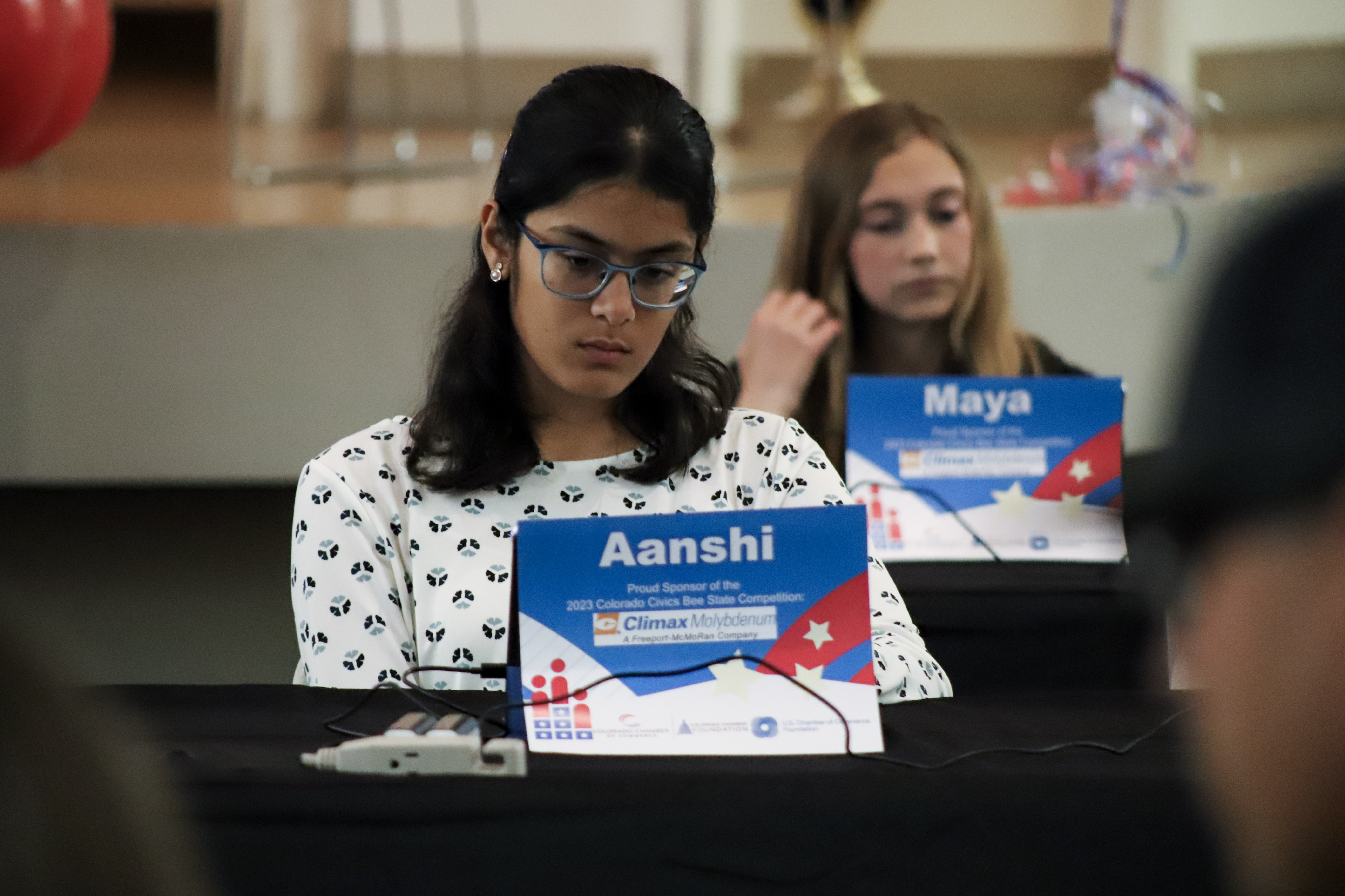Aanshi Shah answers live quiz questions during the Colorado state Civics Bee competition Friday at St. Cajetan’s on the Auraria Campus in Denver.. (KylaPearceAurora reporterkyla.pearce@denvergazette.comhttps://denvergazette.com/content/tncms/avatars/2/16/1e5/2161e54a-3f47-11ed-bc0c-ff41892600ae.4fb8f678b9b96eab286c33c5af828fe7.png)