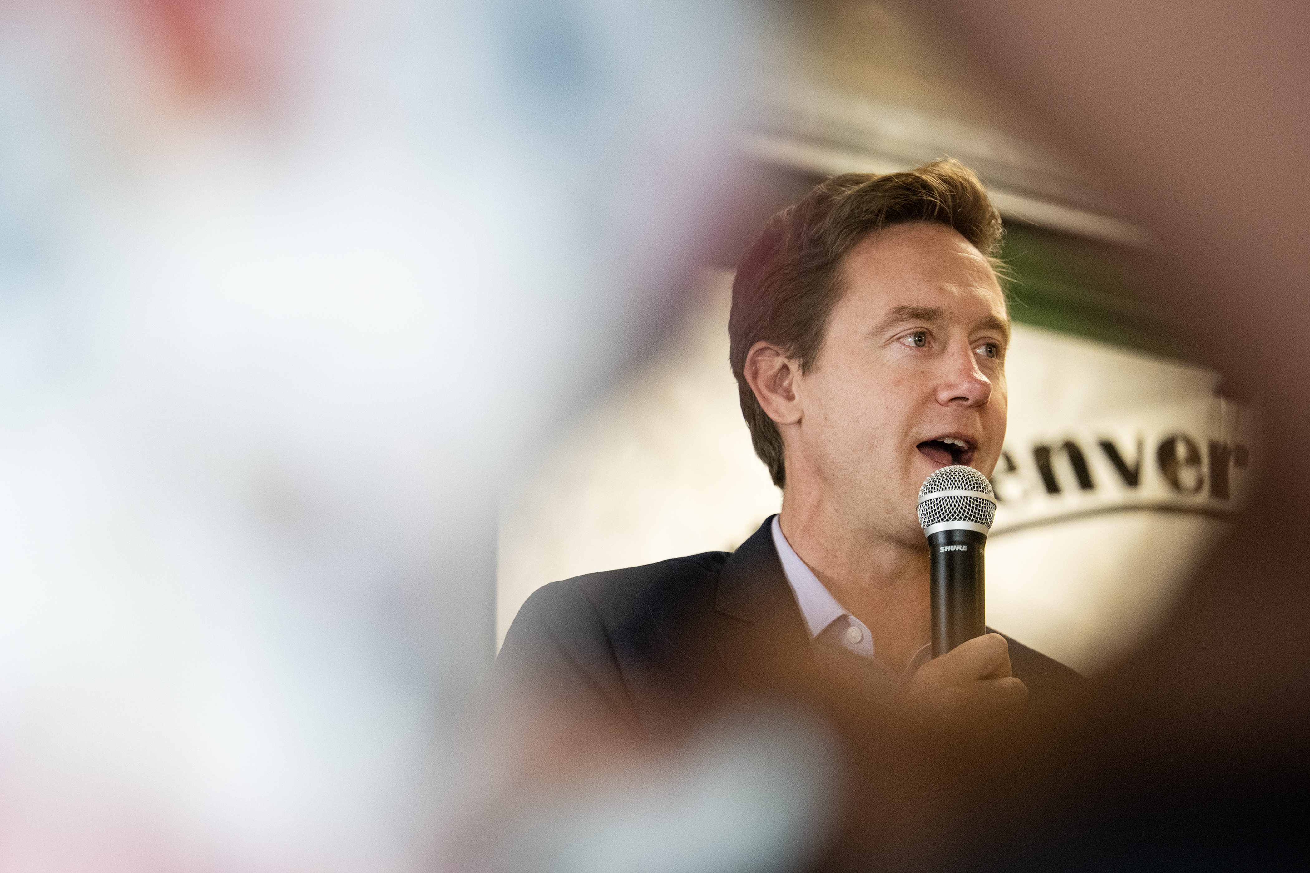 Denver mayoral candidate Mike Johnston answers a question from moderators during a mayoral forum and debate between himself and candidate Kelly Brough held at the The Denver Press Club on Thursday morning, May 25, 2023, in Denver. (Timothy Hurst/Denver Gazette) (TimHursttim.hurst@gazette.comhttps://secure.gravatar.com/avatar/aca82bd62b4ee425c598527cd6faa1b1?d=mm&r=g)