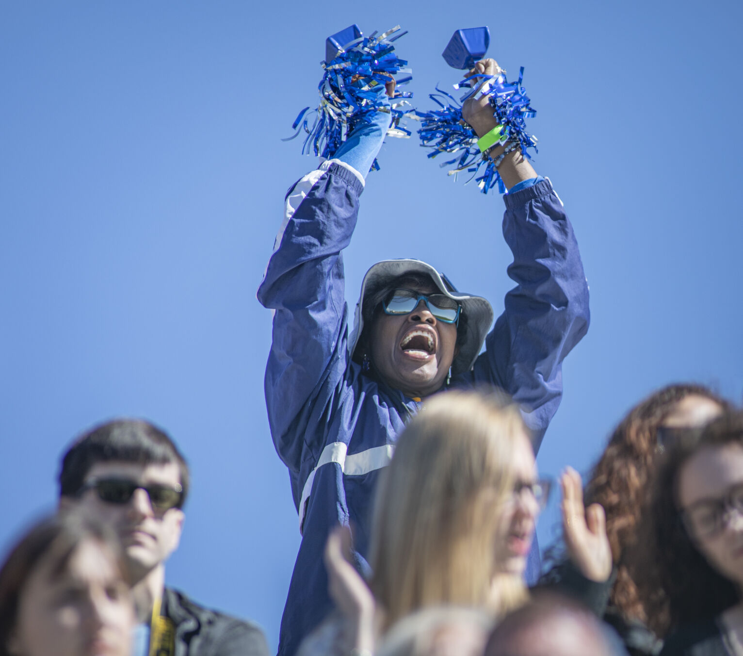 Friends and family of graduating cadets cheer during the U.S. Air Force Academy Class of 2023 Graduation Parade at Stillman Field on the academy’s campus in Colorado Springs, Co., on Wednesday, May 31, 2023. (Gabi Broekema)