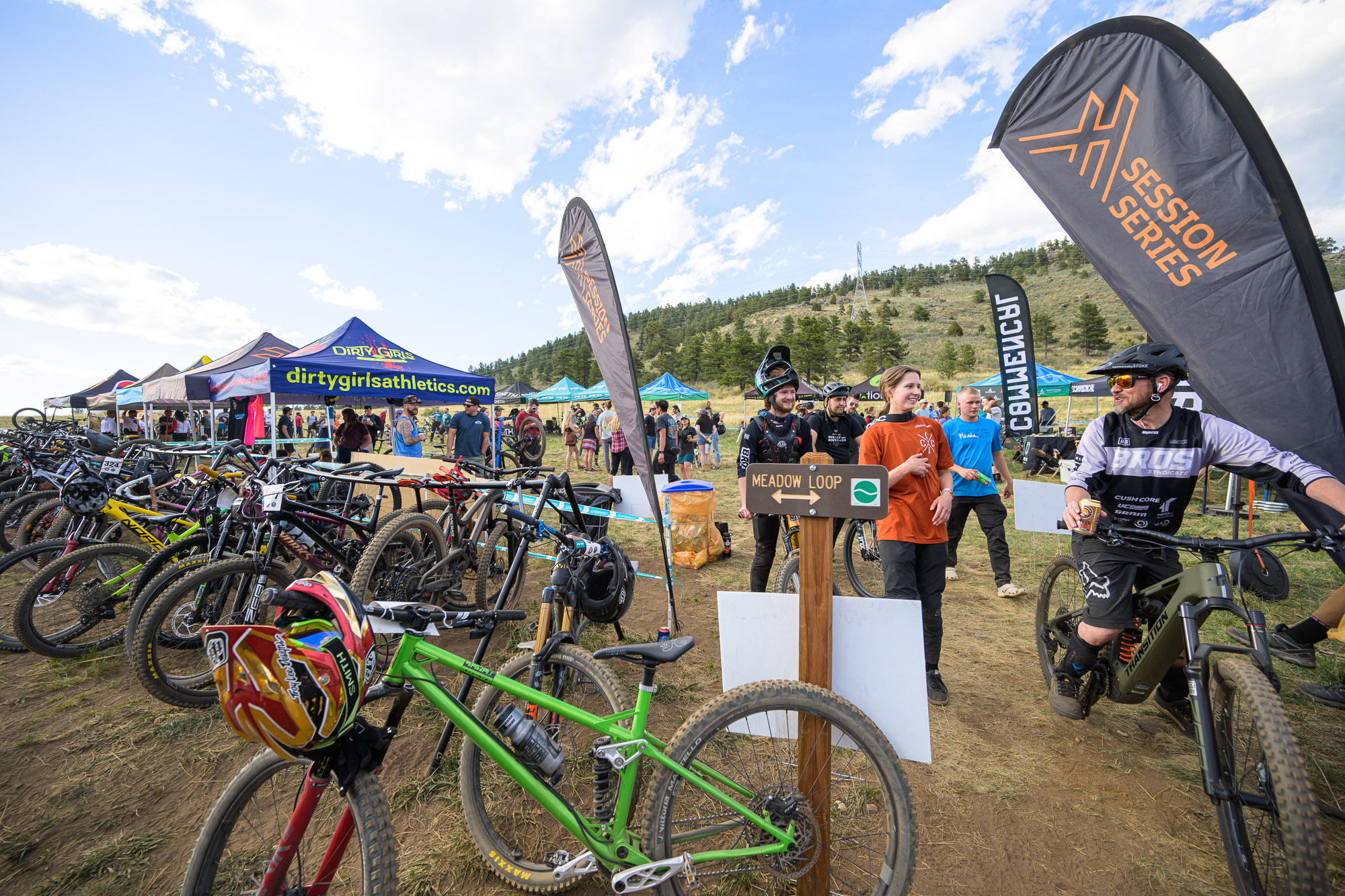 Mountain bike racers attend a Session Series race at Floyd Hill west of Genesee, Colorado. (Courtesy, Eddie Clark)