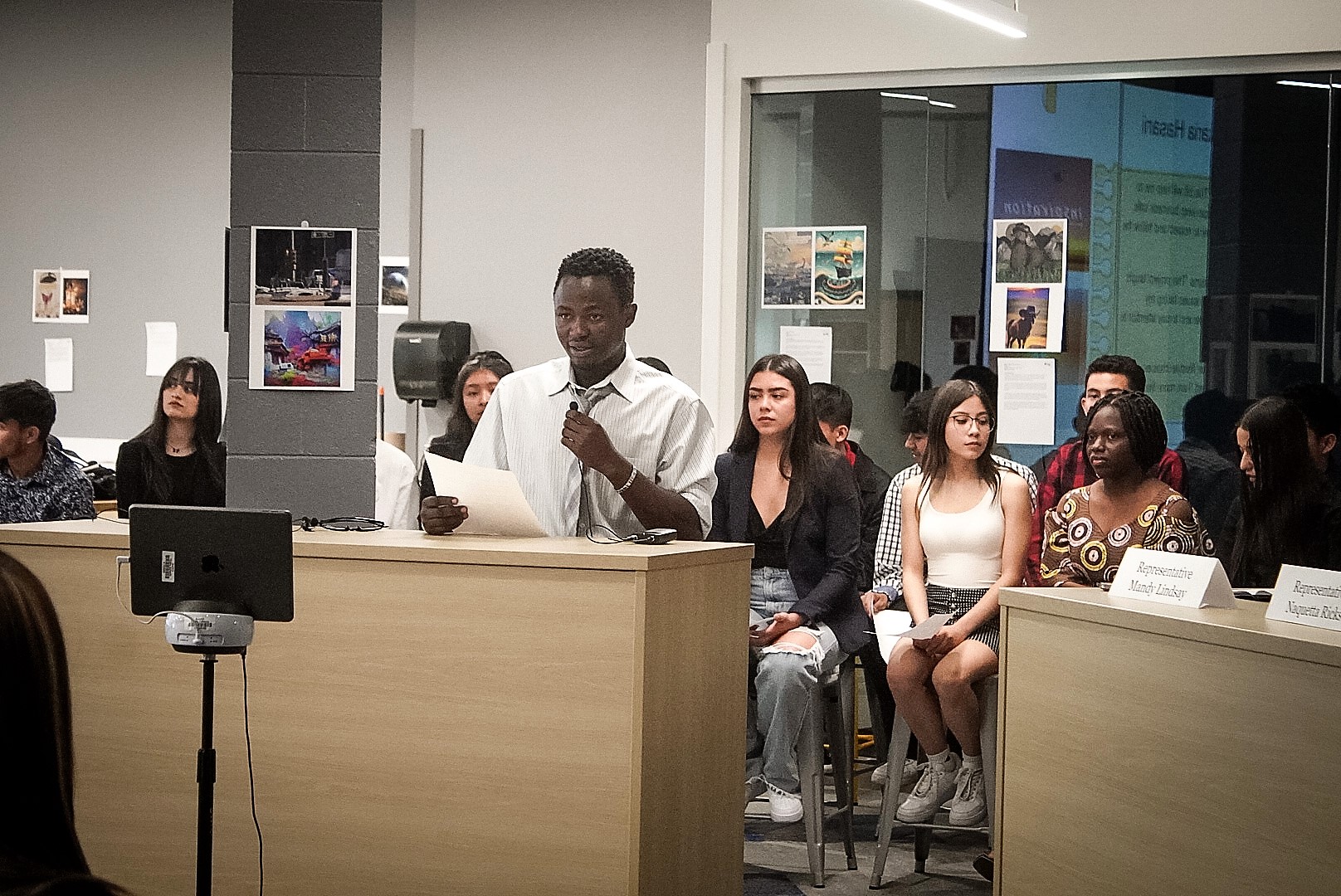 Aurora Central High School Capstone: Global Issues course students present a bill idea for a small business incubator available to immigrants and refugees Tuesday. The panel included State Representatives Mandy Lindsay, D-Aurora and Naquetta Ricks, D-Aurora, and Aurora Councilmember Angela Lawson. (Courtesy Aurora Public Schools)