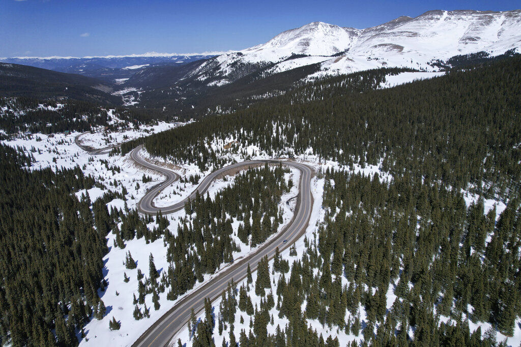 A road winds through the snow-covered Rocky Mountains at Hoosier Pass as seen from the air, last month, near Blue River, Colo. Some drought-prone communities in the U.S. West are mapping snow by air to refine their water forecasts. It’s one way water managers are adjusting as climate change disrupts weather patterns and makes current forecasting methods less reliable. (jim.bates@gazette.comhttps://secure.gravatar.com/avatar/6eb7cd9abaefe6d521c4a238f7df5064?d=mm&r=g)