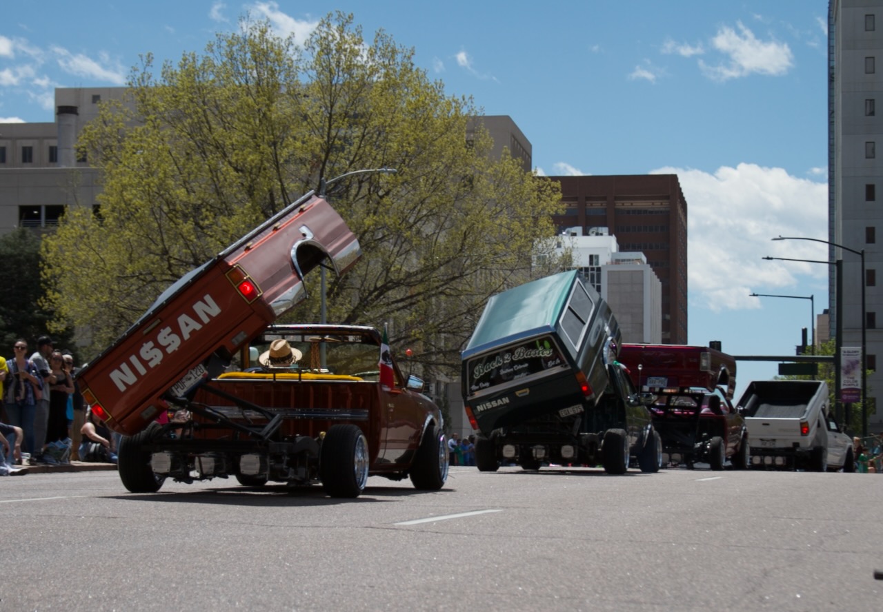 Modified trucks show off their moves and articulate their beds during the annual Cinco de Mayo Parade in Denver on May 6, 2023. (Alex Edwards/The Denver Gazette). (AlexanderEdwardsBusiness Reporteralex.edwards@gazette.comhttps://secure.gravatar.com/avatar/dbaa50cc8a9183e280c297e3afa72ace?d=mm&r=g)