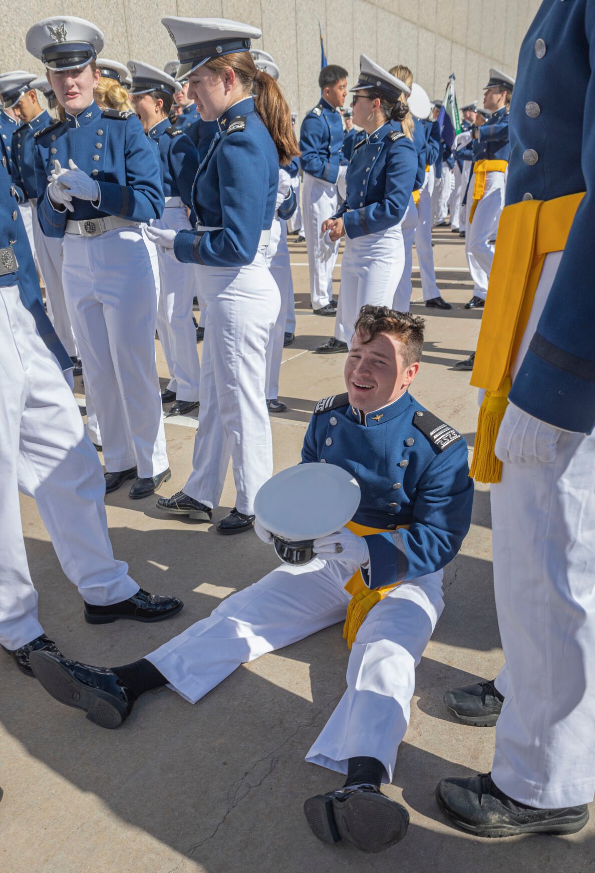 Cadets line up for the U.S. Air Force Academy Class of 2023 Graduation Parade at Stillman Field in Colorado Springs, Co., on Wednesday, May 31, 2023. (Gabi Broekema)