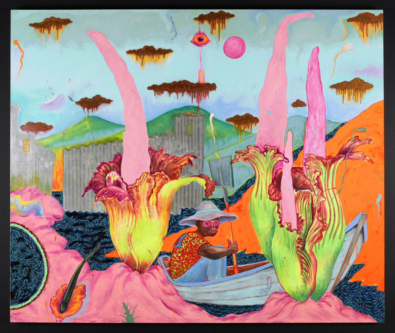 “The Bloom of the Corpse Flower” by Simphiwe Ndzube, 2020. Acrylic paint on canvas and mixed media. The Denver Art Museum is set to unveil three reinstalled collections Sunday, May 14, 2023, in its Hamilton Building, including this piece seen in the Modern and Contemporary Art Collection. (Courtesy of the Denver Art Museum)