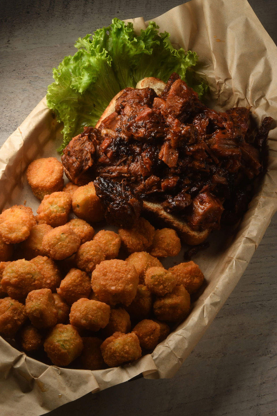 Broken Bones BBQ (Located at: 13395 Voyager Pkwy.) “Burnt Ends with Okra” Tuesday October 2, 2018. Photo by Jeff Kearney. (Jeff Kearney)