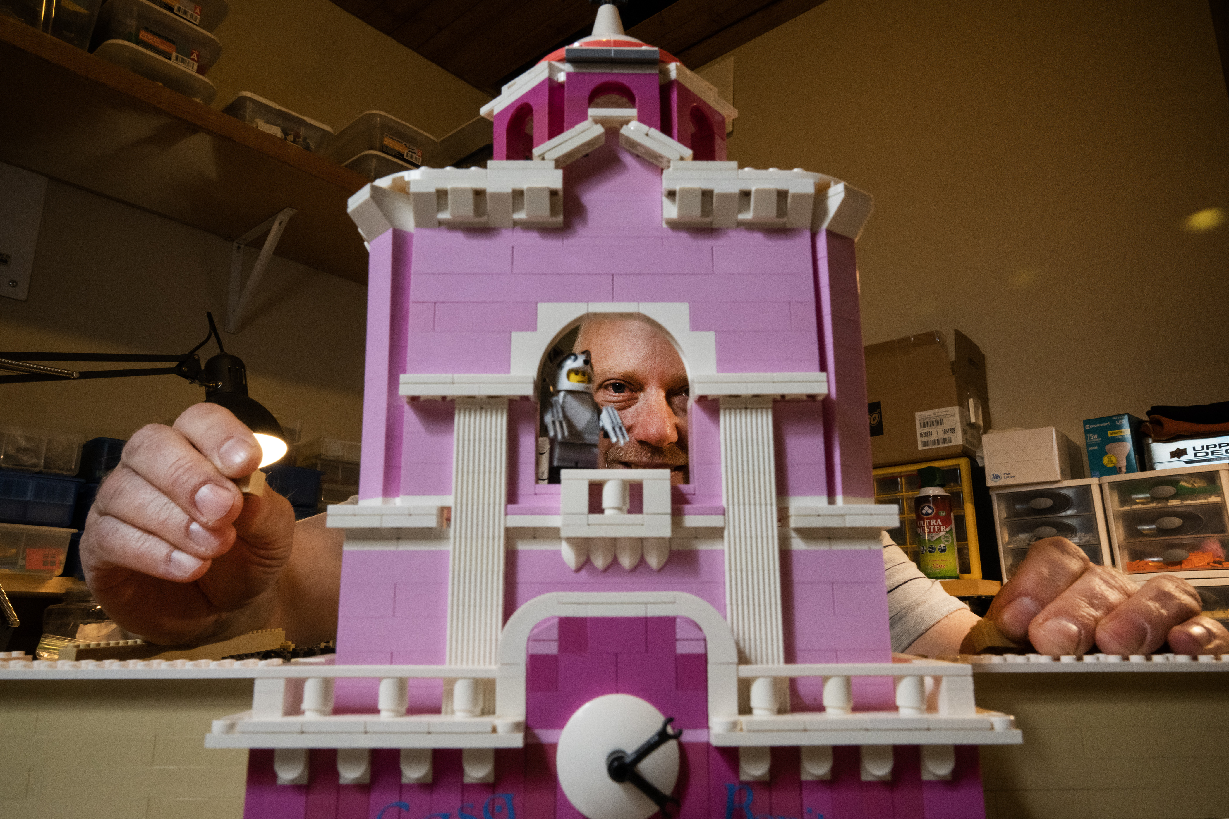 Casa Bonita replica built with thousands of pink Lego bricks