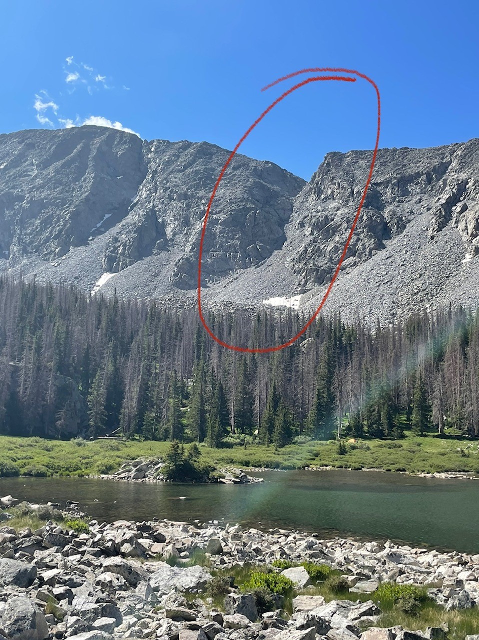 Photo Credit: This image shows the first true obstacle of the route – a difficult class two (maybe class three with a bad line) gully that's filled with loose rock. Photo Credit: Spencer McKee