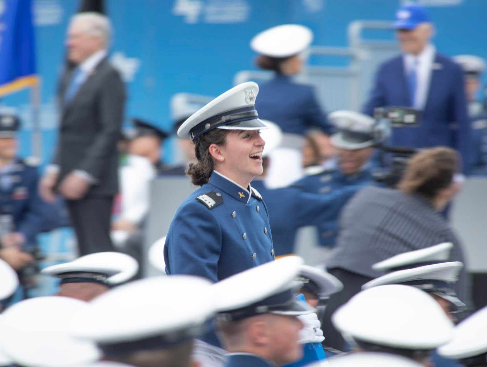 Graduating cadets fist bumped and hugged their fellow cadets after receiving their diplomas during the U.S. Air Force Academy Class of 2023 Graduation at Falcon Stadium on the U.S. Air Force Academy campus in Colorado Springs, Co., on Thursday, June 1, 2023. (GabiBroekemaPhoto Interngabi.broekema@gazette.comhttps://secure.gravatar.com/avatar/9aa2a13da1acfaa50410cb37bf21fdb1?d=mm&r=g)