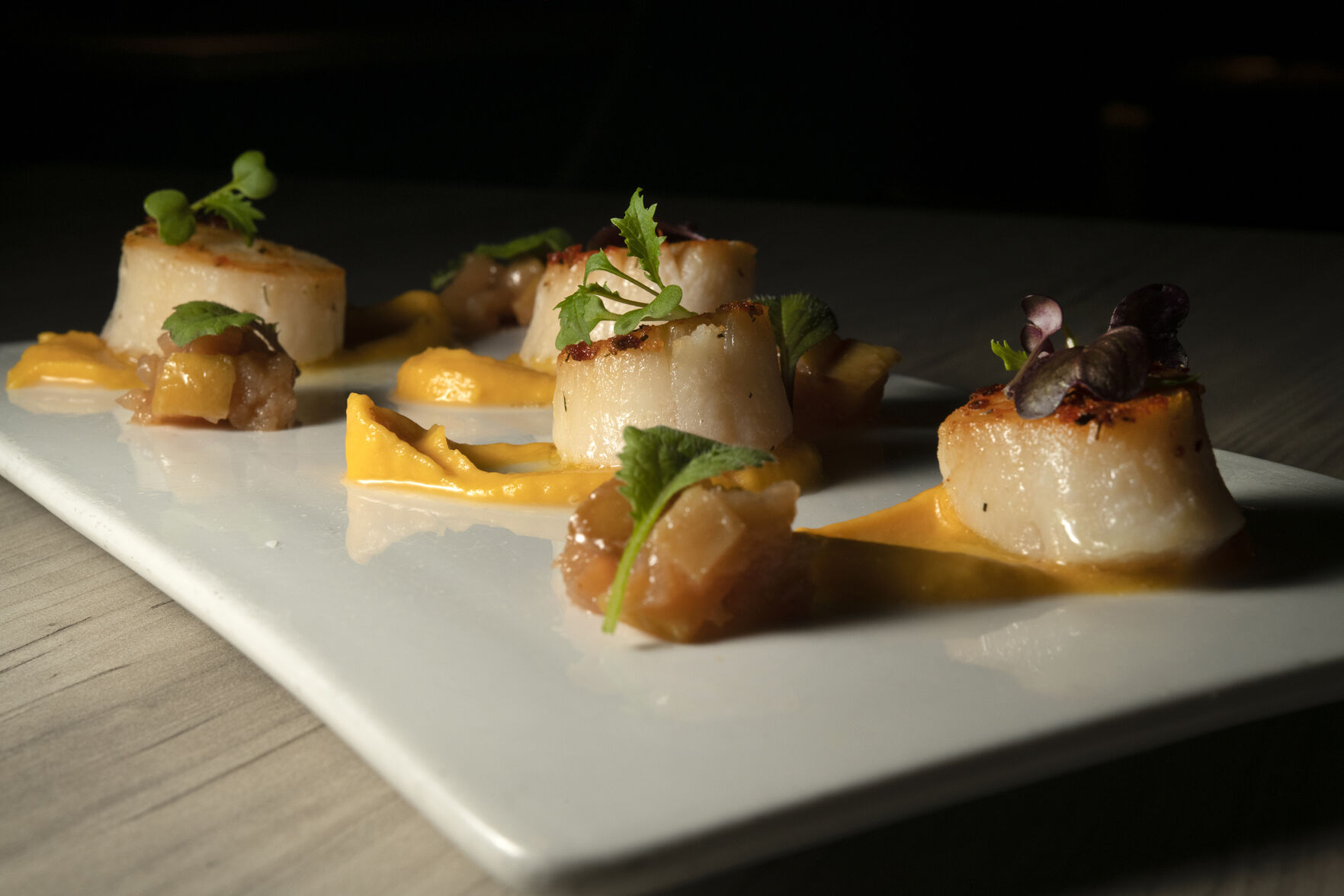 Vine and Wheel Restaurant (Located at: 616 S. Tejon) “Seared Scallops” Wednesday May 24, 2023. Photo by Jeff Kearney. (Jeff Kearney)