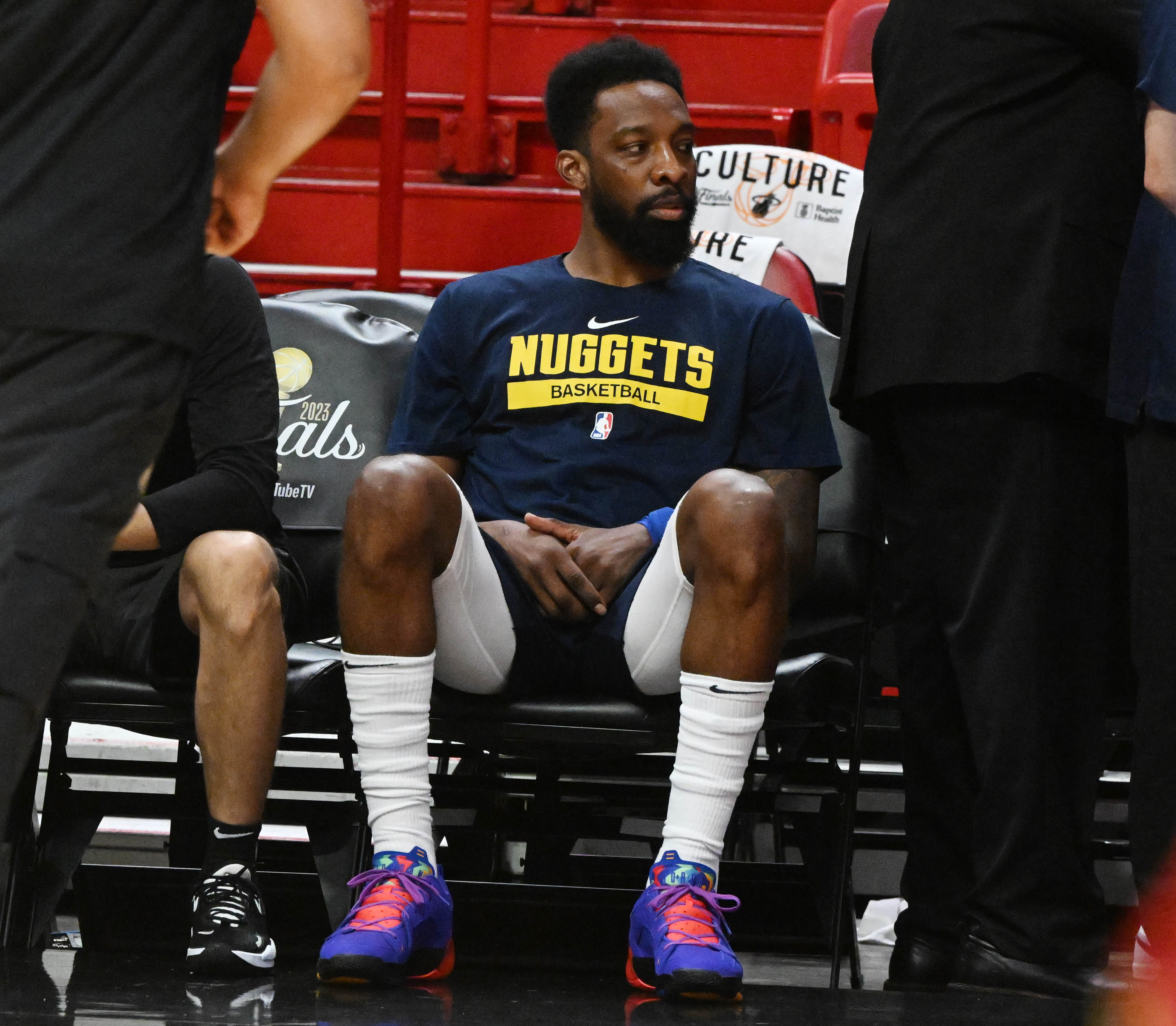 Denver Nuggets Jeff Green spends some quiet time before warming up at the Kaseya Center in Miami before Game 3 of the NBA Finals on Wednesday, June 7, 2023. (Photo by Jerilee Bennett, The Gazette)