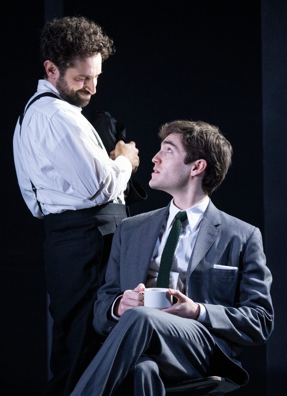 Brandono Uranowitz, left, and Denver's Jesse Aaronson in a key final scene of the Tony Award-nominated Broadway play 'Leopoldstadt.' (Joan Marcus)