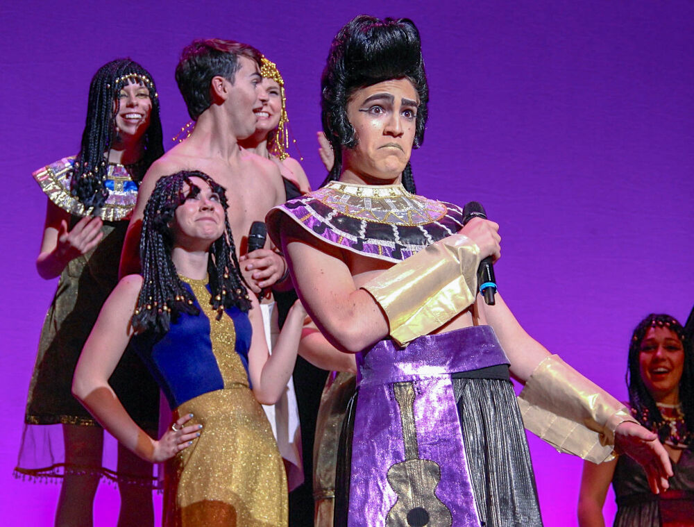 Jesse Aaronson as the Pharaoh in Cherry Creek High School's performance from 'Joseph and the Amazing Technicolor Dreamcoat' at the 2014 Bobby G Awards at the Buell Theatre. Aaronson, now on Broadway in Leopoldstadt, was nominated for Outstanding Supporting Actor. (John Moore, The Denver Gazette)