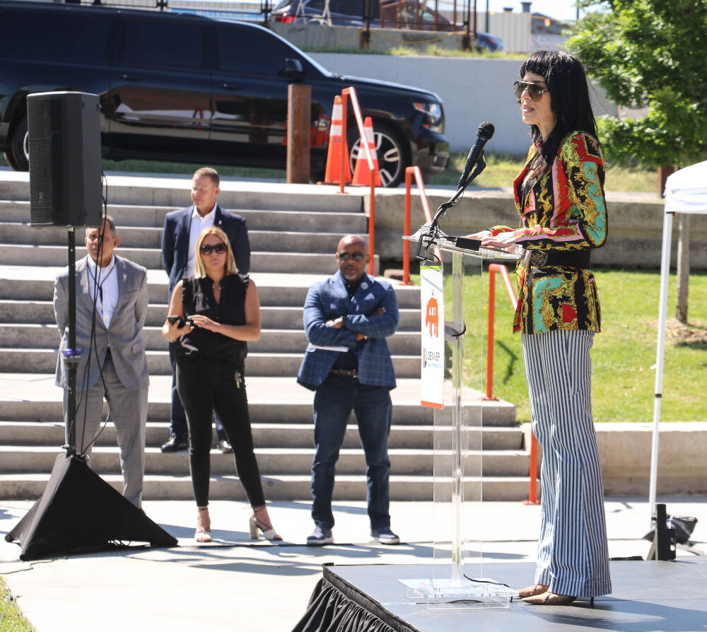 Charity Von Guinness, Executive Director of the RiNo Arts District, says the new performance venue at Arkins Park will be free to use for many local performing-arts groups. (John Moore, The Denver Gazette)