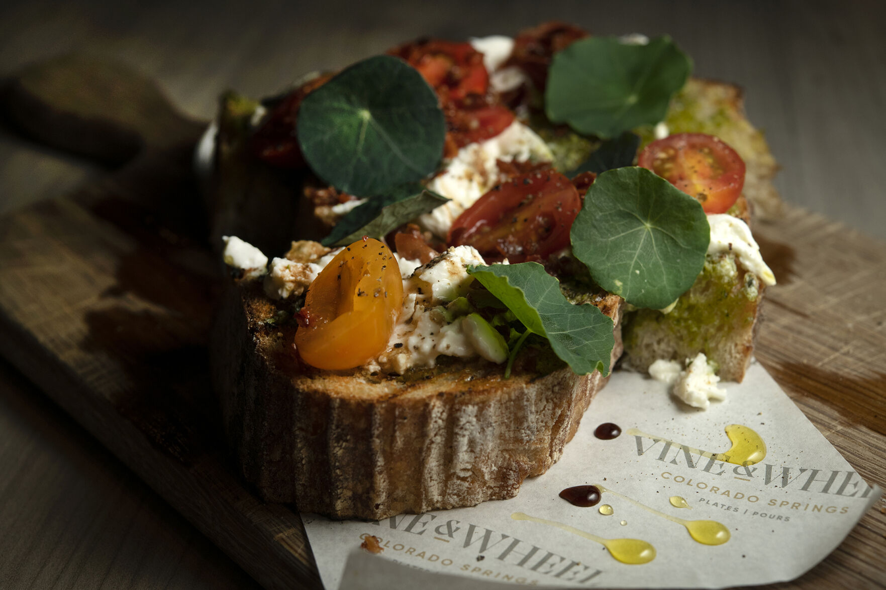 Vine and Wheel Restaurant (Located at: 616 S. Tejon) “Caprese Bruschetta” Wednesday May 24, 2023. Photo by Jeff Kearney. (Jeff Kearney)