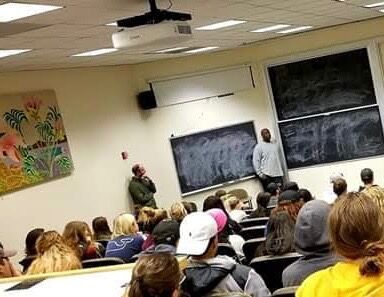 Lifeline Urban Impact mentor Tyrone Hill speaks to criminal justice majors at the University of Colorado about what he sees are the causes of youth violence. (Tyrone Hill)
