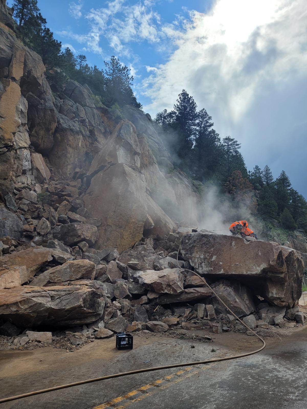 Massive rockslide on Colorado 7 between Lyons and Allenspark closes Highway 7. (Courtesy of the Colorado Department of Transportation)