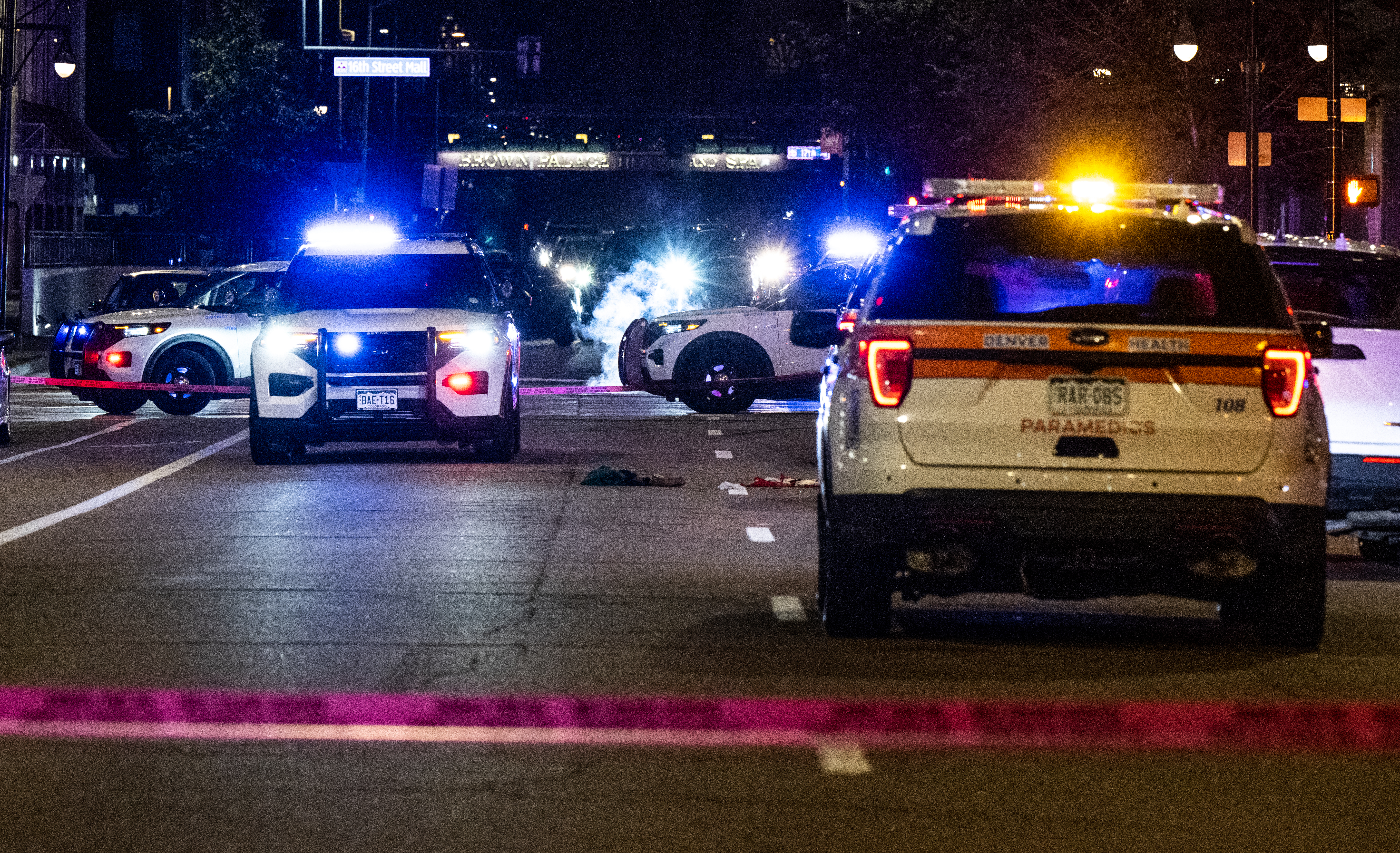 Police investigate a shooting near 15th Street and Tremont Place in Denver late on Monday evening. One victim was transported to the hospital. (Parker Seibold, The Denver Gazette) (ParkerSeiboldparker.seibold@gazette.comhttps://secure.gravatar.com/avatar/b5a9c1795b3aa1497ffa7824b99c1d26?d=mm&r=g)