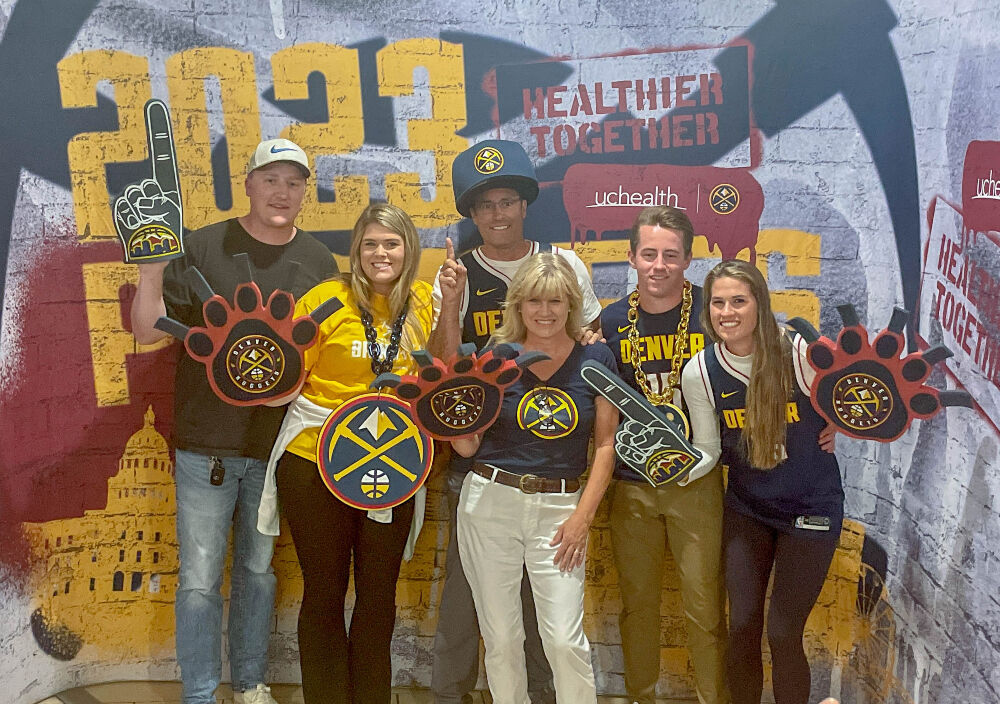 The scene from the Denver Nuggets' NBA Finals Game 3 watch party at Ball Arena Wednesday night. (John Moore, The Denver Gazette)