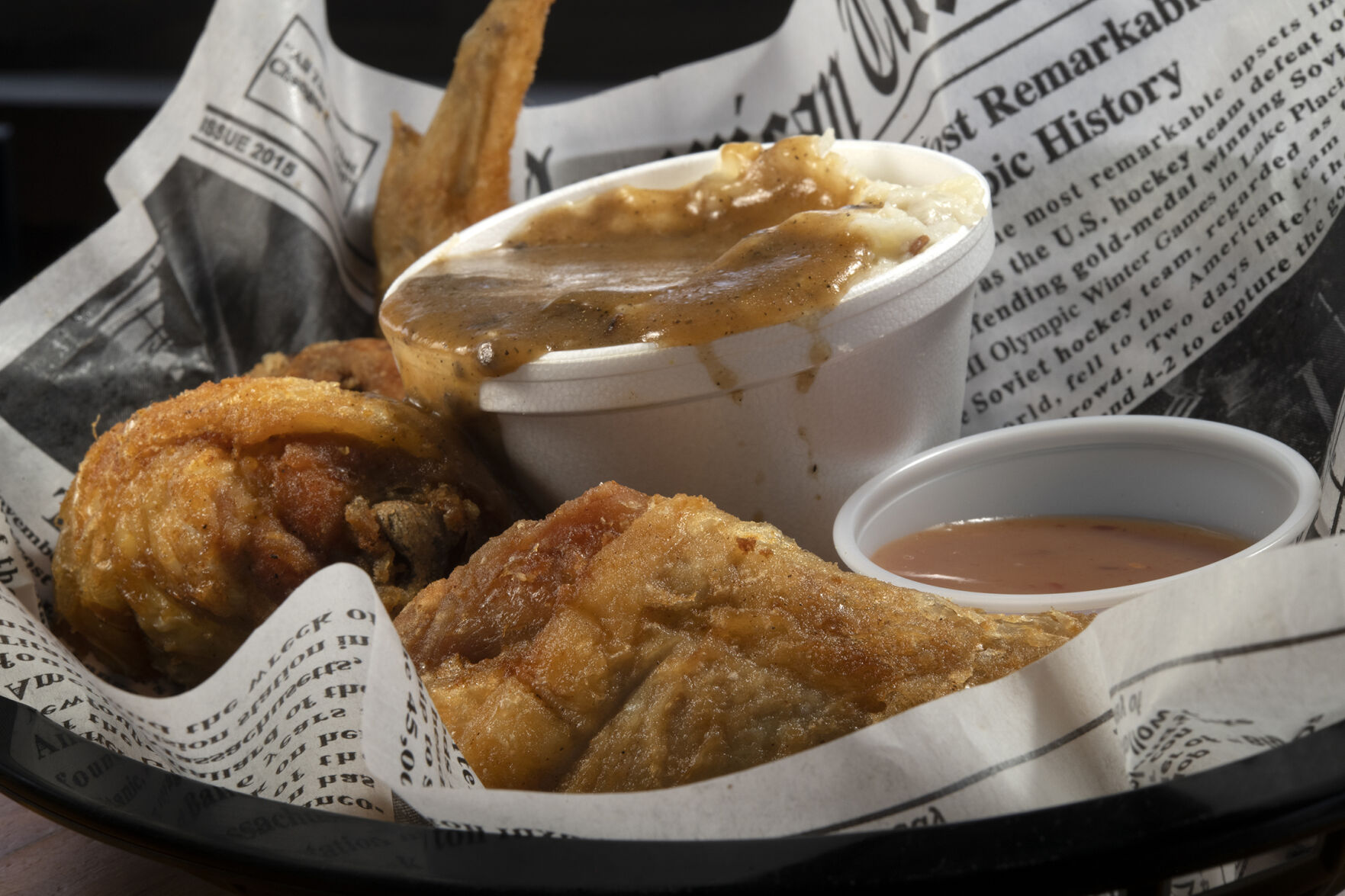 Broasted chicken with mashed potatoes and gravy at Firehouse on the Run in Black Forest. (Jeff Kearney, special to the gazette)