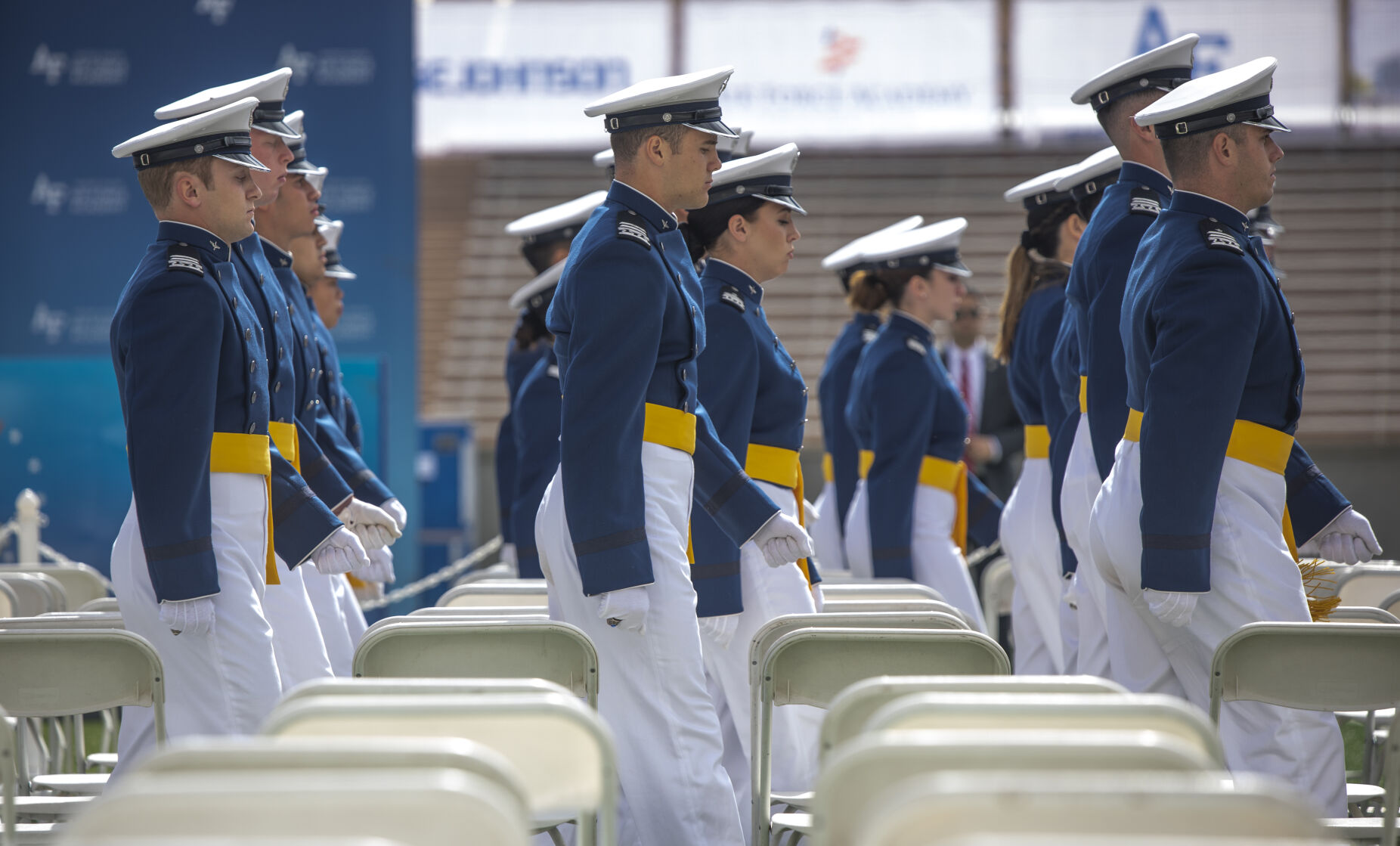 Graduating Cadets gain a new stripe at the U.S. Air Force Academy Class of 2023 Graduation at Falcon Stadium on the U.S. Air Force Academy campus in Colorado Springs, Co., on Thursday, June 1, 2023. The graduation featured special guest speaker US President Joe Biden and a flyover by the Blue Angels alongside the special day for 919 graduating cadets. (GabiBroekemaPhoto Interngabi.broekema@gazette.comhttps://secure.gravatar.com/avatar/9aa2a13da1acfaa50410cb37bf21fdb1?d=mm&r=g)