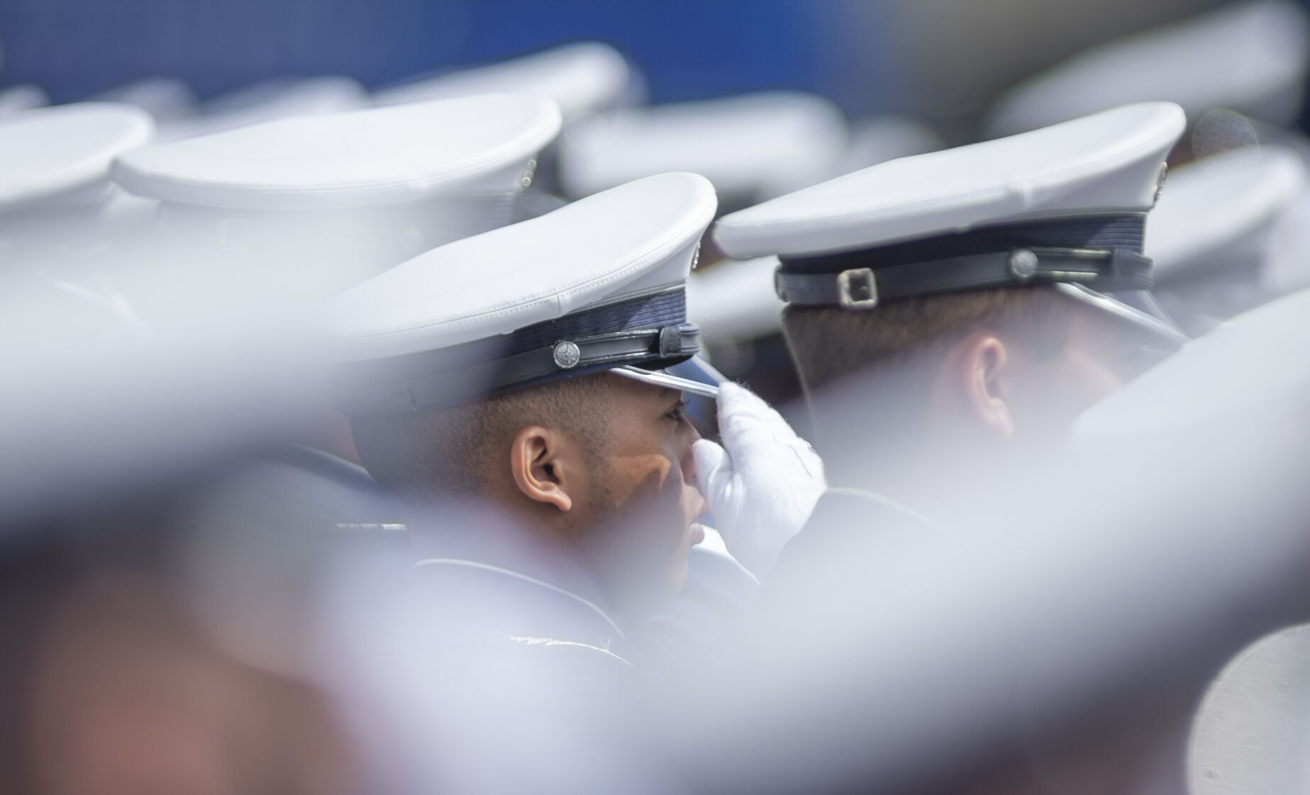 Graduating cadets salute during the playing of the national anthem at the U.S. Air Force Academy Class of 2023 Graduation at Falcon Stadium on the U.S. Air Force Academy campus in Colorado Springs, Co., on Thursday, June 1, 2023. (GabiBroekemaPhoto Interngabi.broekema@gazette.comhttps://secure.gravatar.com/avatar/9aa2a13da1acfaa50410cb37bf21fdb1?d=mm&r=g)