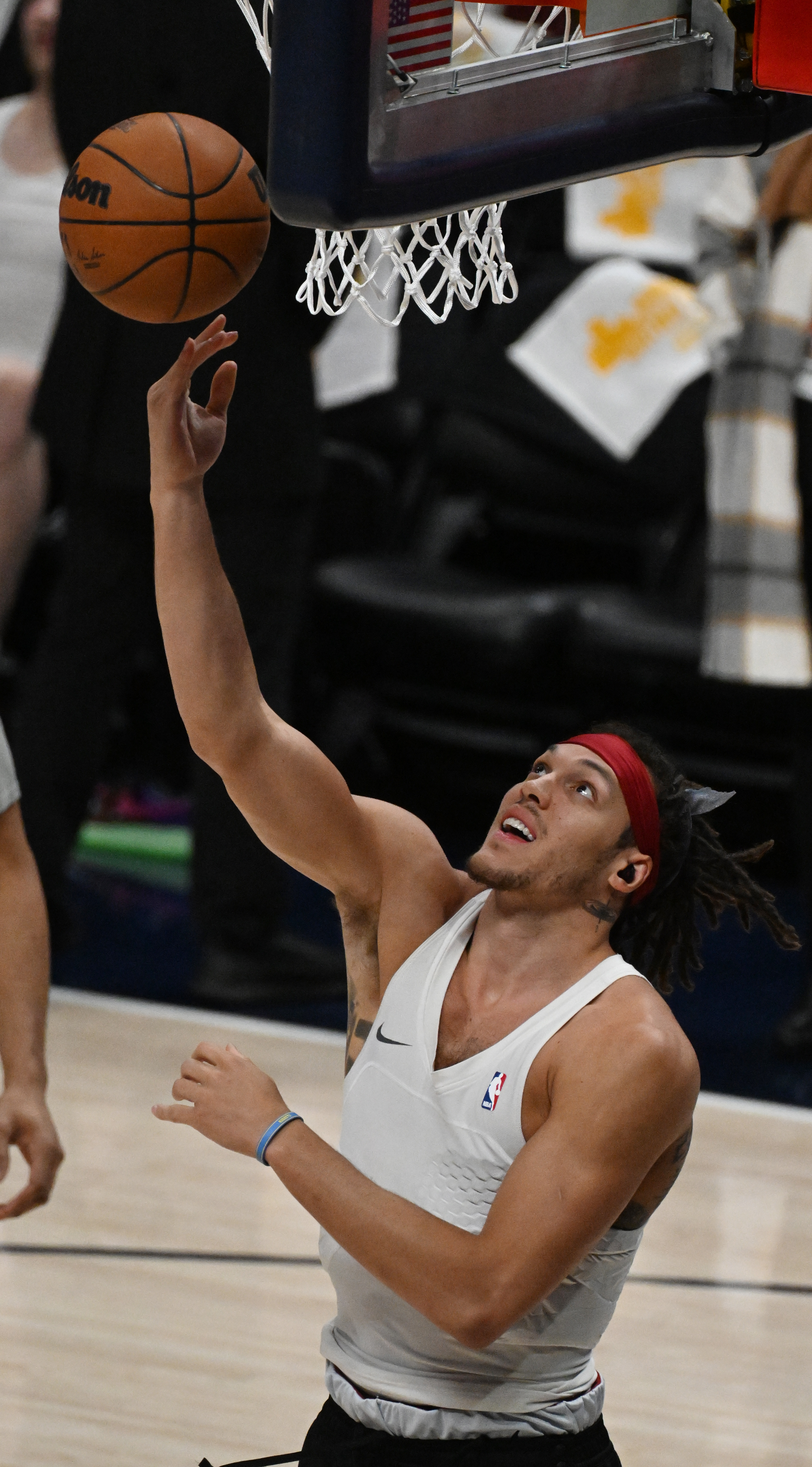 Denver Nuggets forward Aaron Gordon (50) warmups before game 5 of the NBA Finals at Ball Arena on Monday, June 12, 2023. (Photo by Jerilee Bennett, The Gazette)