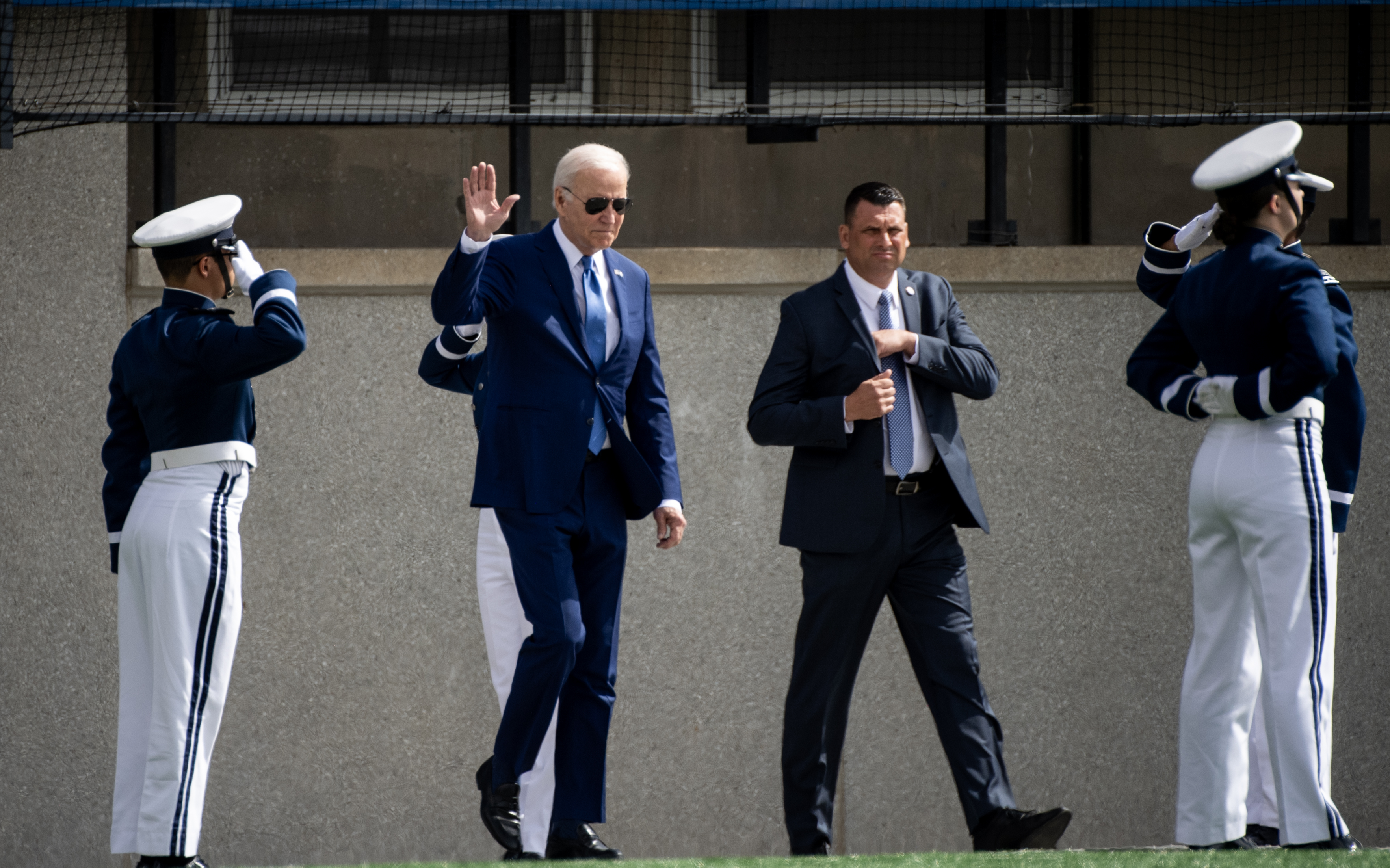President Joe Biden arrives to the Air Force Academy graduation ceremony at Falcon Stadium on Thursday, June 1, 2023. (Parker Seibold/The Gazette)