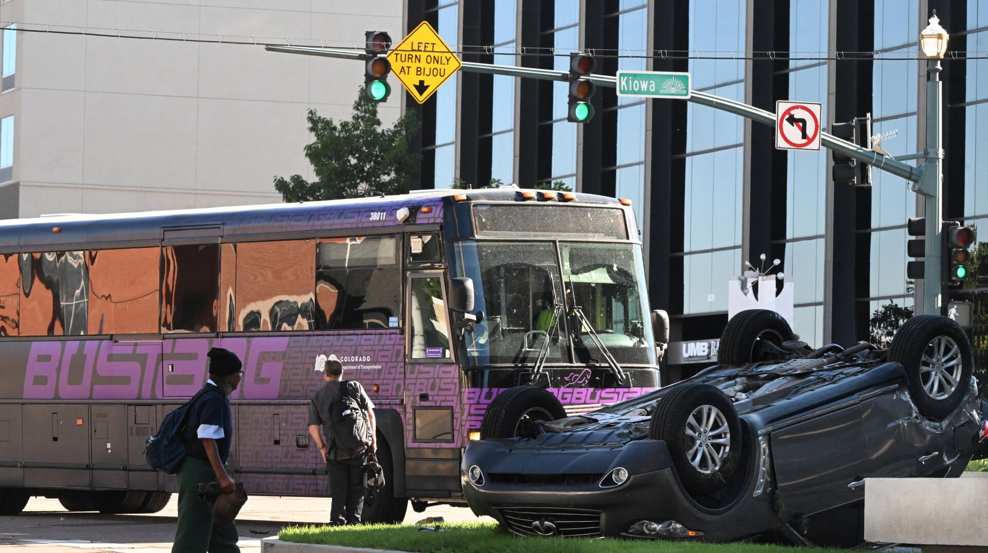 Rollover crash involving Bustang bus reported in downtown Colorado Springs