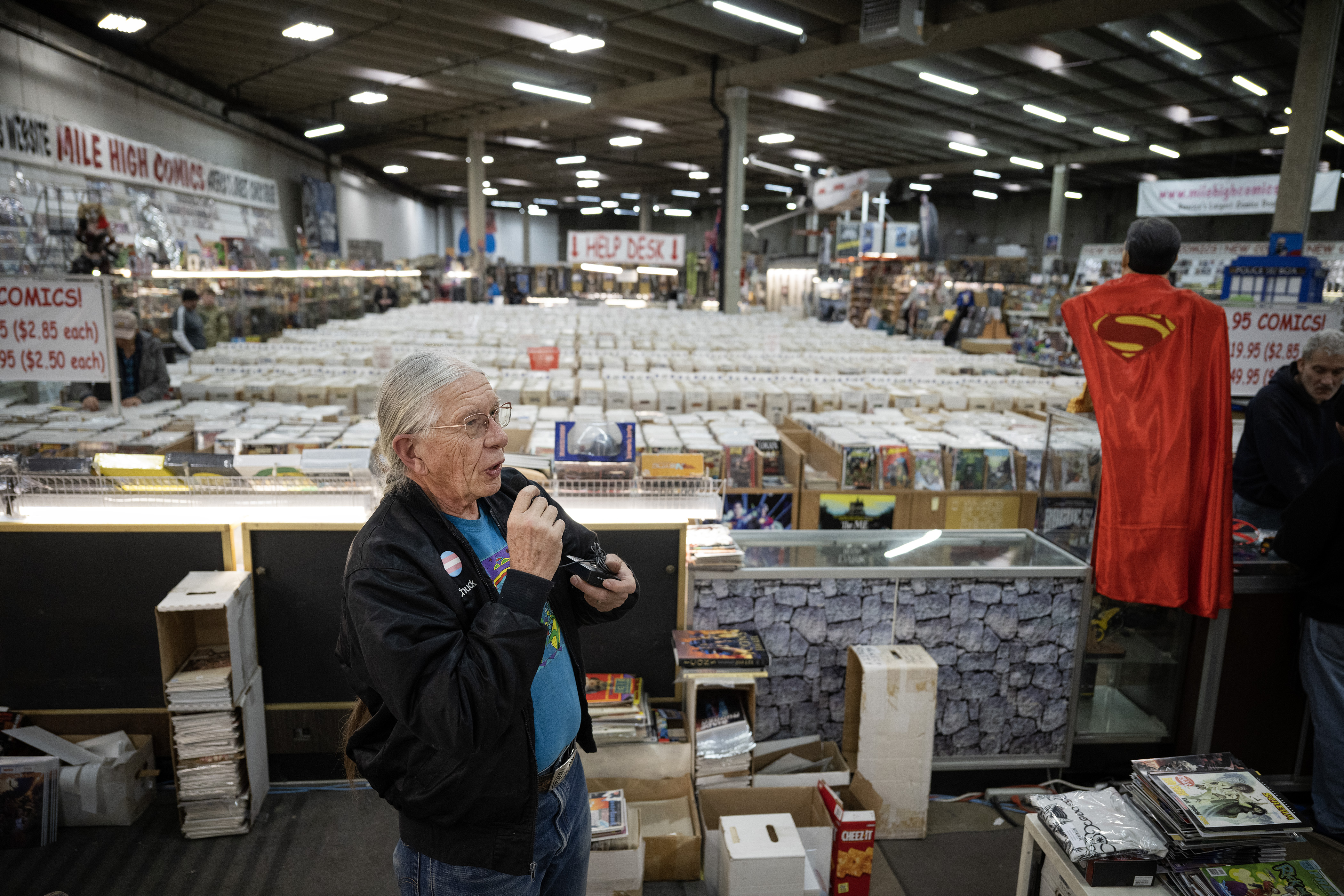 President and founder Chuck Rozanski announces over the intercom that they have comic book artists visiting with customers for the day on Saturday, Feb. 11, 2023, at the Mile High Comics Jason Street Mega Store in Denver, Colo. (Timothy Hurst/Denver Gazette) (TimHursttim.hurst@gazette.comhttps://secure.gravatar.com/avatar/aca82bd62b4ee425c598527cd6faa1b1?d=mm&r=g)