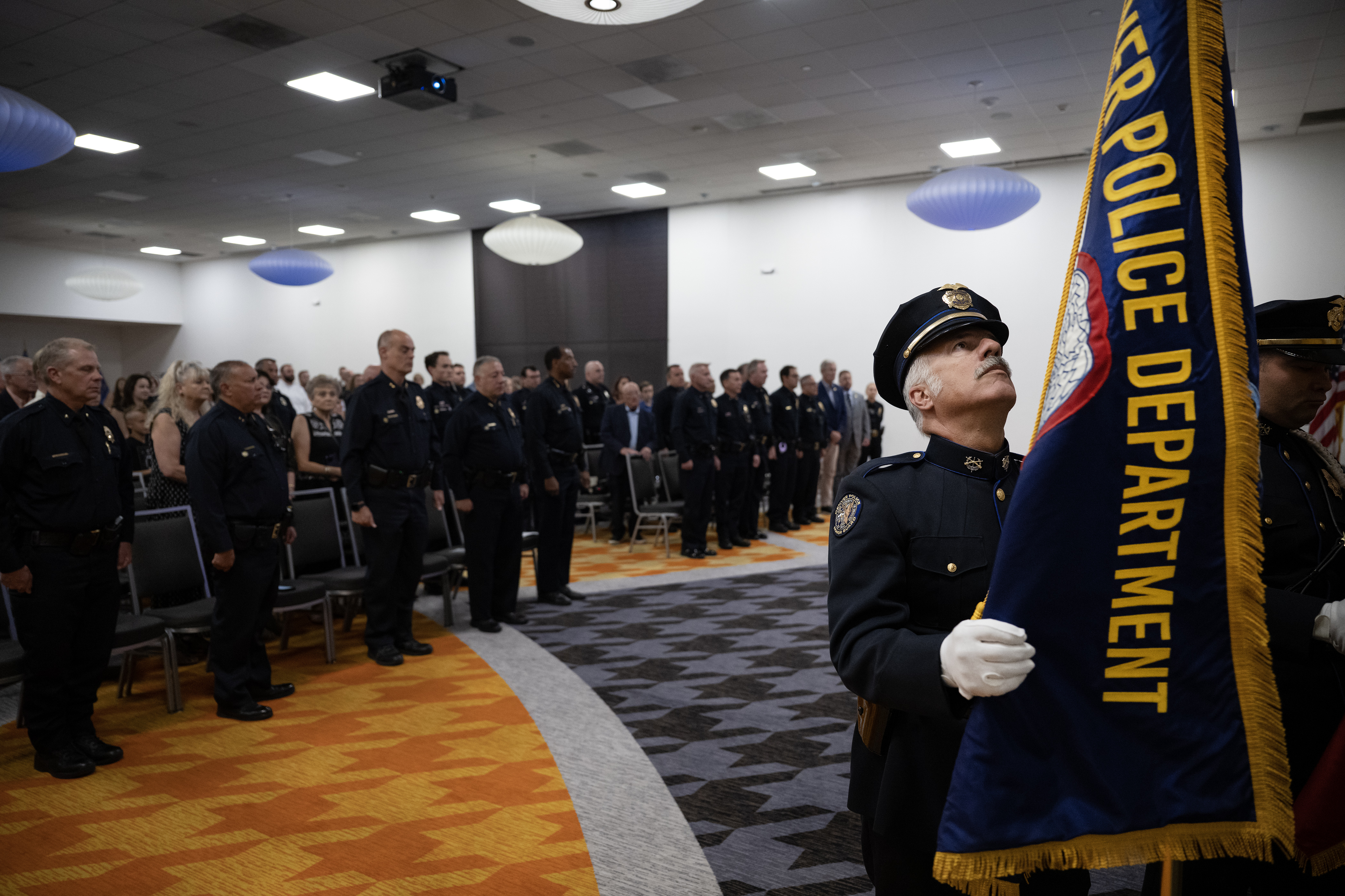 Denver Police Department honor guard Brett Willcockson straightens out the department’s flag during the Denver Police Foundation Award Ceremony on Monday, July 24, 2023, at The Curtis Hotel in Denver, Colo. (Timothy Hurst/Denver Gazette) (TimHursttim.hurst@gazette.comhttps://secure.gravatar.com/avatar/aca82bd62b4ee425c598527cd6faa1b1?d=mm&r=g)