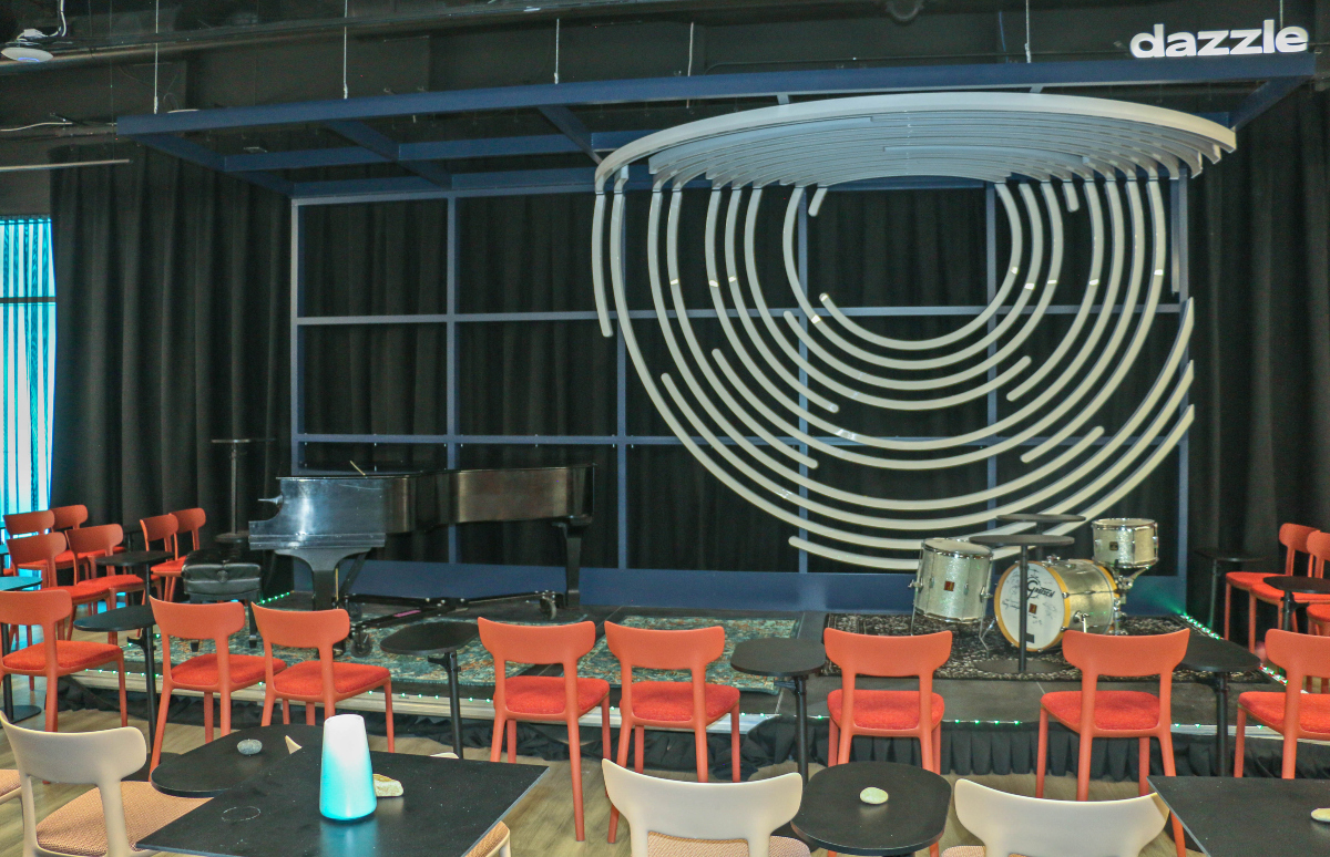 This is the view of the stage from the back row of the new Dazzle jazz club, which opens Aug. 4, 2023, at 14th and Arapahoe streets in the Denver Performing Arts Complex. (John Moore, The Denver Gazette)