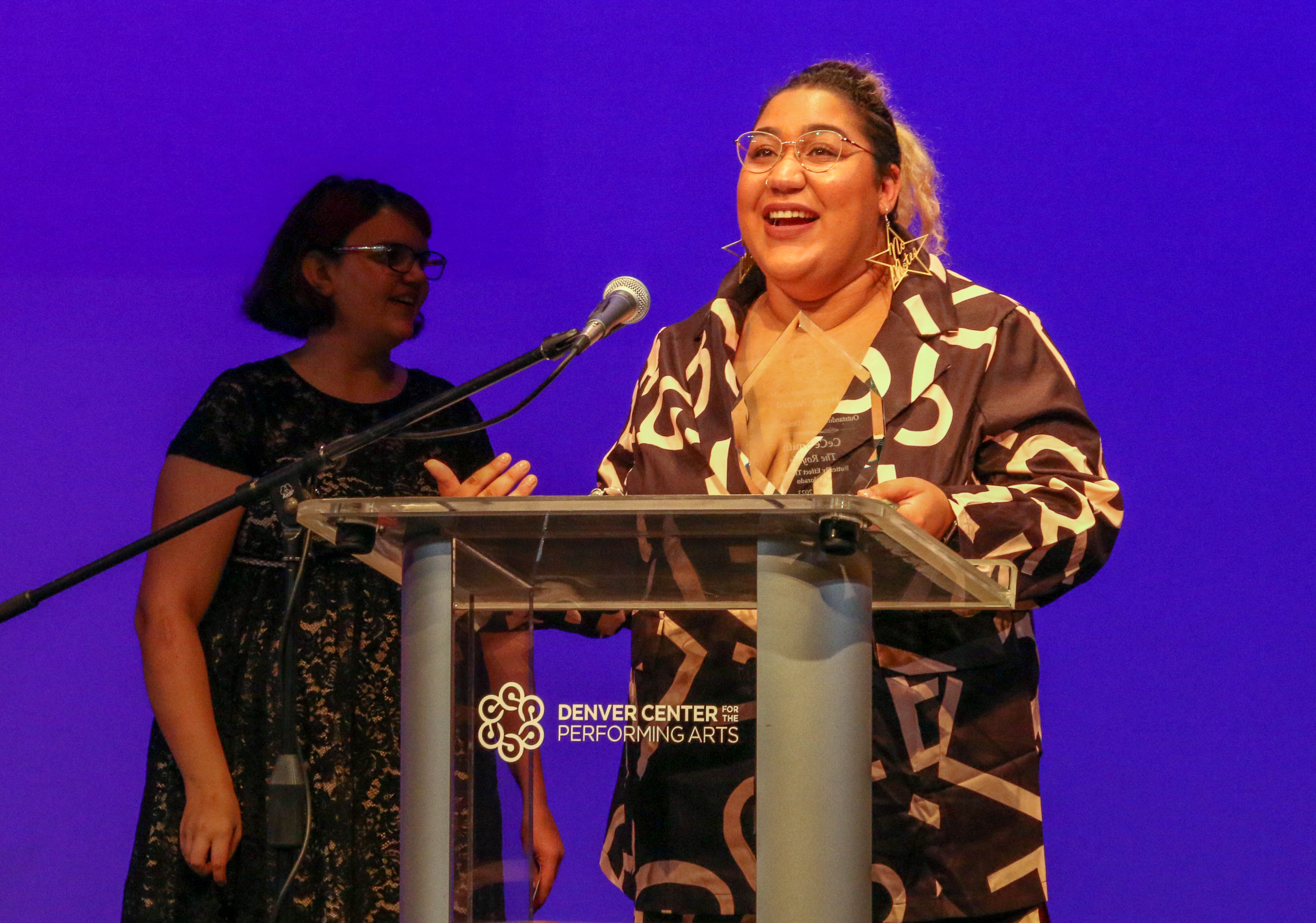CeCe Smith, who was twice nominated for Outstanding Sound Design, accepts the award for work in the Butterfly Effect Theatre of Colorado's 'The Royale' on July 24 at the Denver Center. (JOHN MOORE)