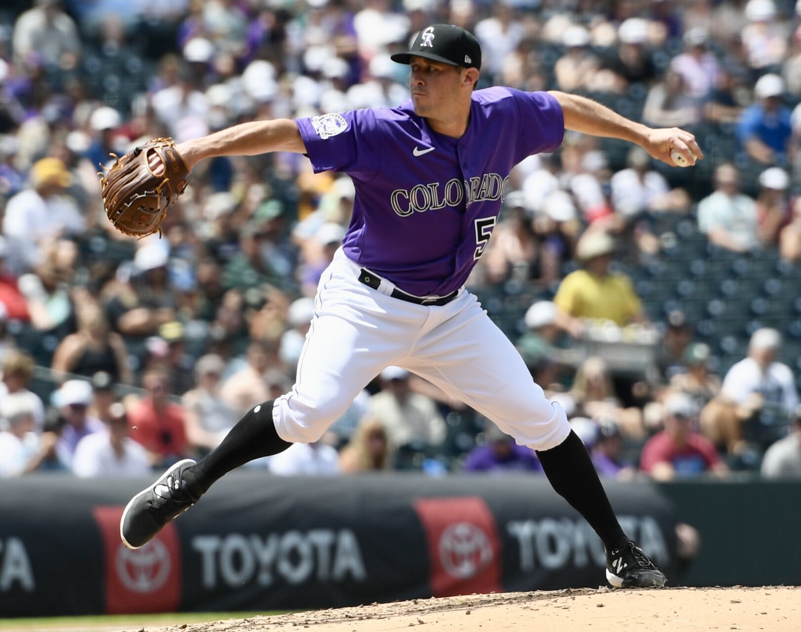 Rockies pitcher Ty Blach throws against the Oakland Athletics on Saturday, July 30, 2023. (CarsonFieldcarson.field@gazette.comhttps://secure.gravatar.com/avatar/c524ef3d384945349bed78d70eb2d2cd?d=mm&r=g)