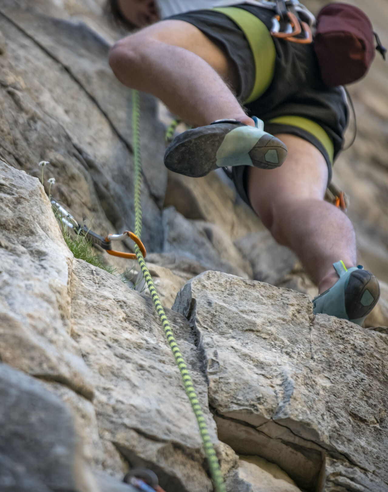 Climber Andrew Wallace climbs a sport lead route. (Gabi Broekema, the gazette)