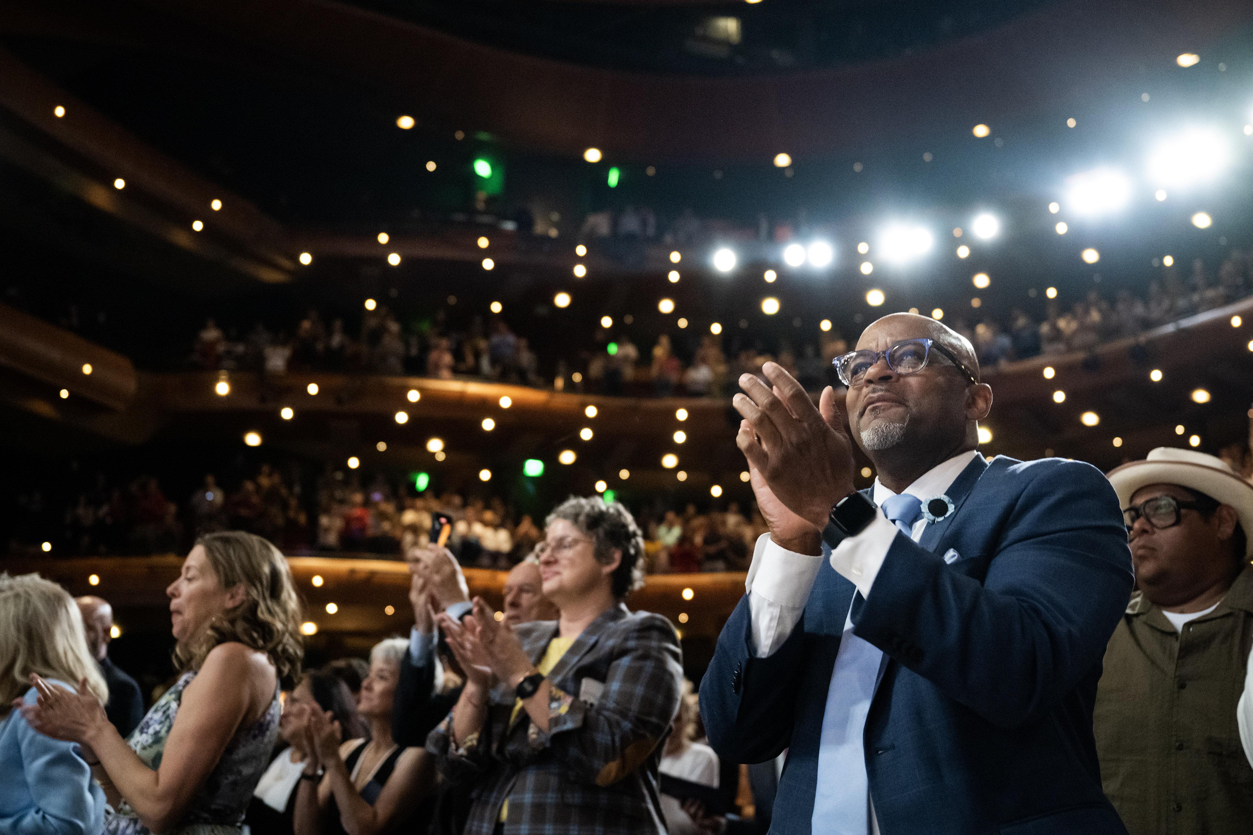 Outgoing Denver mayor Michael Hancock applauds at the end of the inauguration ceremony for newly-elected Denver mayor Mike Johnston on Monday, July 17, 2023, at the Ellie Caulkins Opera House in Denver, Colo. (Timothy Hurst/Denver Gazette) (TimHursttim.hurst@gazette.comhttps://secure.gravatar.com/avatar/aca82bd62b4ee425c598527cd6faa1b1?d=mm&r=g)
