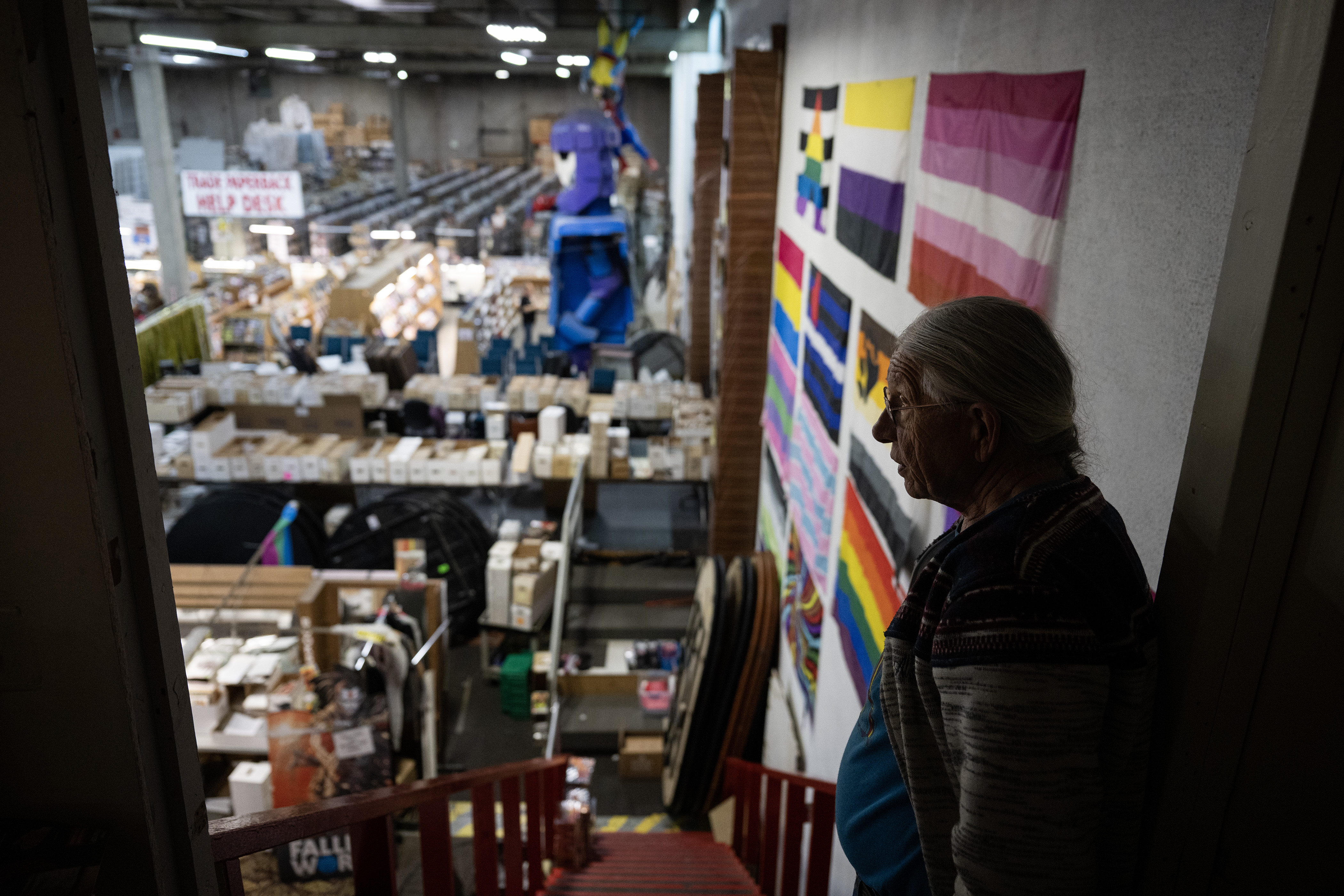 President and founder Chuck Rozanski looks out from his office area over the vast warehouse with multiple variants of LGBTQ+ Pride flags hanging on the wall, on Saturday, Feb. 11, 2023, at the Mile High Comics Jason Street Mega Store in Denver, Colo. (Timothy Hurst/Denver Gazette) (TimHursttim.hurst@gazette.comhttps://secure.gravatar.com/avatar/aca82bd62b4ee425c598527cd6faa1b1?d=mm&r=g)
