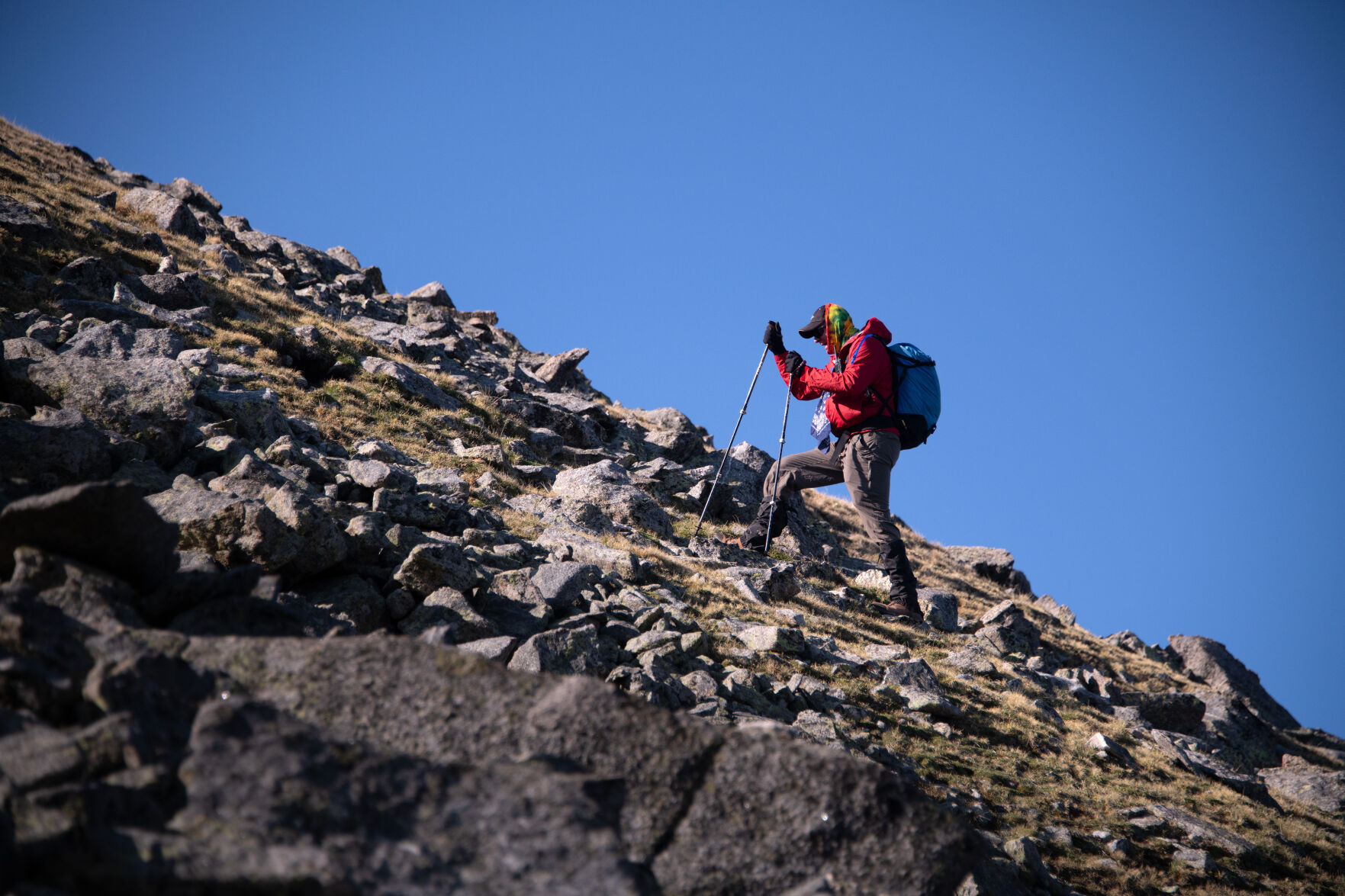 William McKinzie of the Vail Valley makes his way toward a ridge at 13,000 feet while climbing Culebra Peak in June. (Mark Reis)