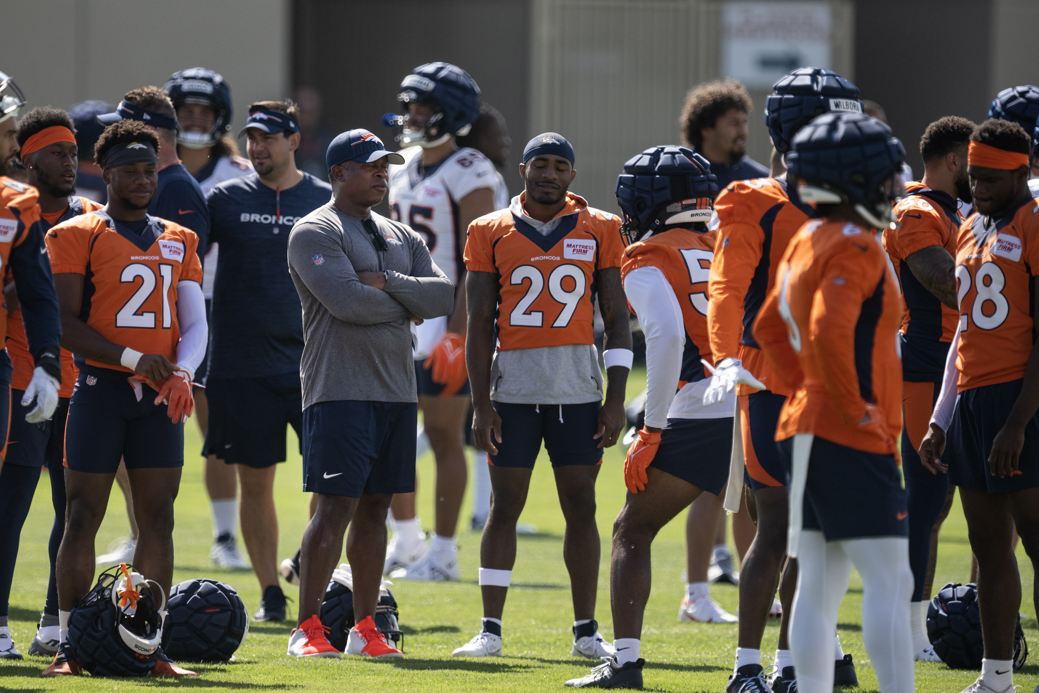 Denver Broncos defensive coordinator Vance Joseph looks on during training camp on Friday, July 28, 2023, at the Centura Health Training Center in Centennial, Colo. (Timothy Hurst/Denver Gazette) (TimHursttim.hurst@gazette.comhttps://secure.gravatar.com/avatar/aca82bd62b4ee425c598527cd6faa1b1?d=mm&r=g)