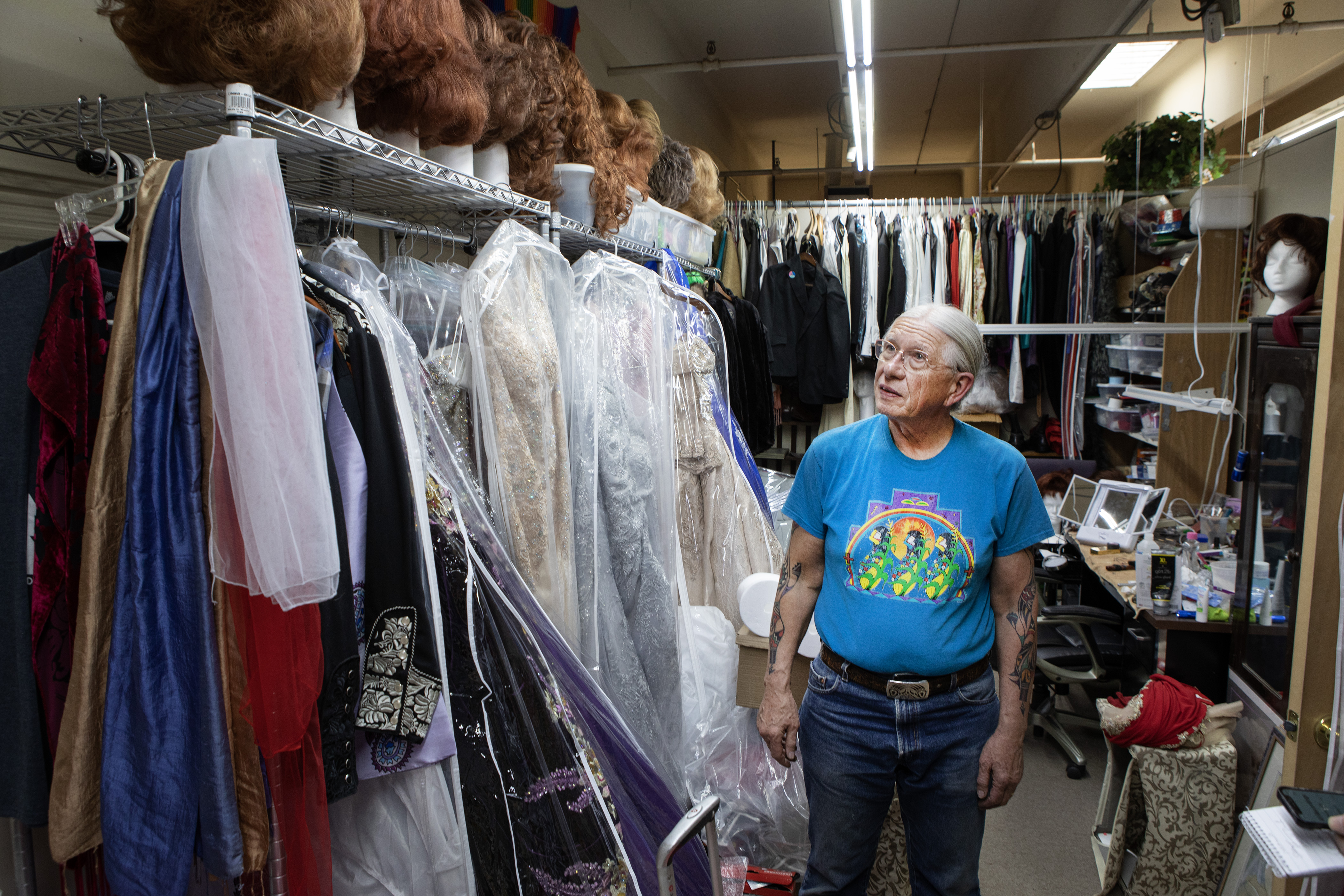 President and founder Chuck Rozanski shows some of the drag outfits he keeps in an upstairs dressing room on Saturday, Feb. 11, 2023, at the Mile High Comics Jason Street Mega Store in Denver, Colo. (Timothy Hurst/Denver Gazette) (TimHursttim.hurst@gazette.comhttps://secure.gravatar.com/avatar/aca82bd62b4ee425c598527cd6faa1b1?d=mm&r=g)