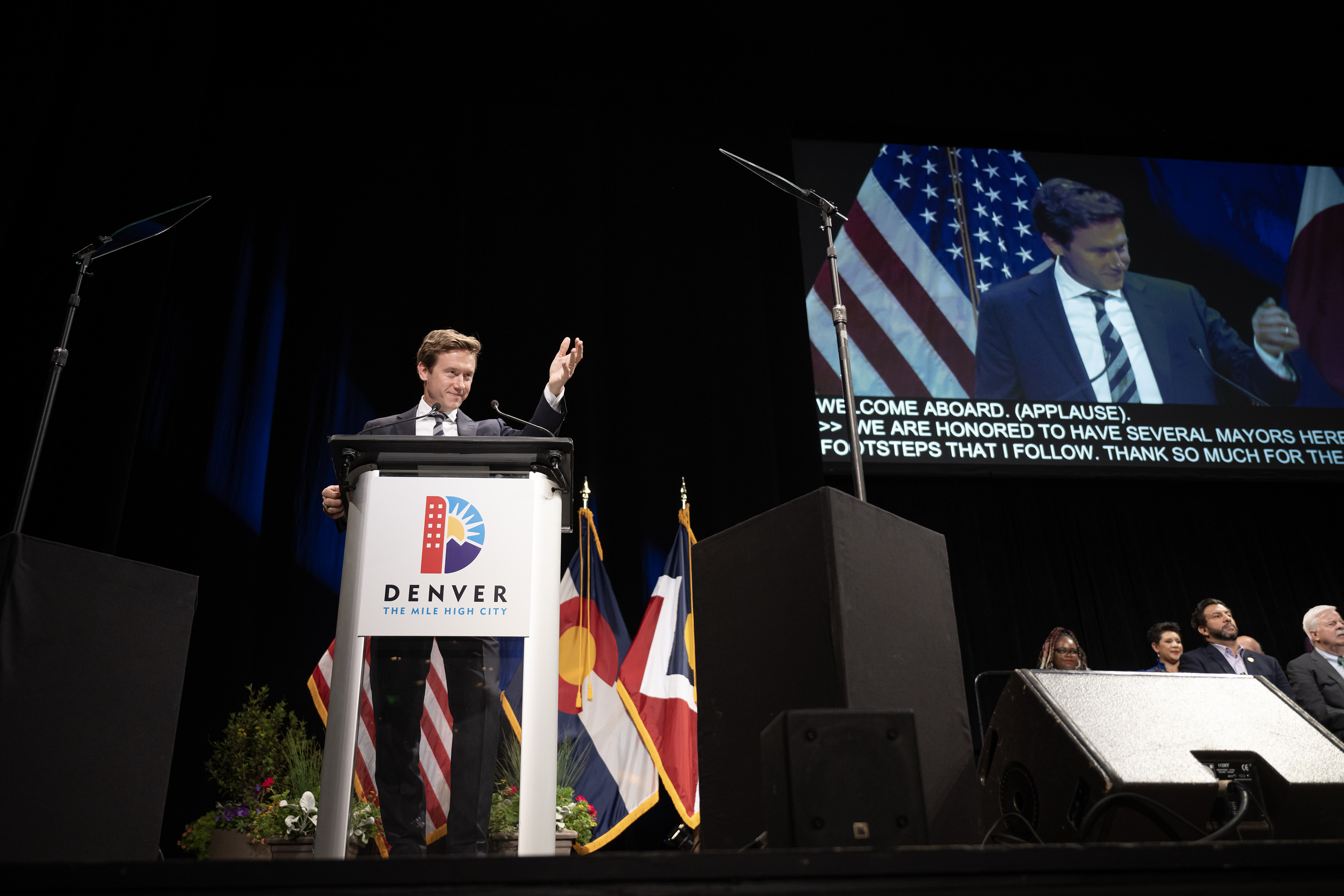 Newly elected Denver mayor Mike Johnston gives his inaugural address during the inauguration ceremony for newly-elected Denver mayor Mike Johnston on Monday, July 17, 2023, at the Ellie Caulkins Opera House in Denver, Colo. (Timothy Hurst/Denver Gazette) (TimHursttim.hurst@gazette.comhttps://secure.gravatar.com/avatar/aca82bd62b4ee425c598527cd6faa1b1?d=mm&r=g)