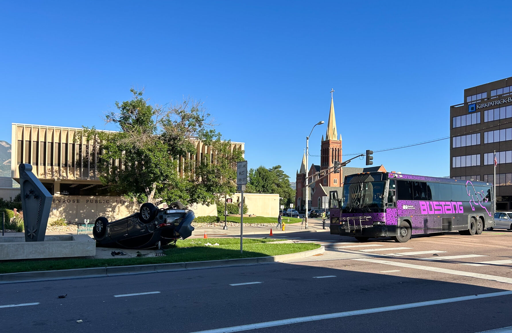 A rollover crash was reported in downtown Colorado Springs Monday morning. (Jessica Van Dyne/The Gazette)