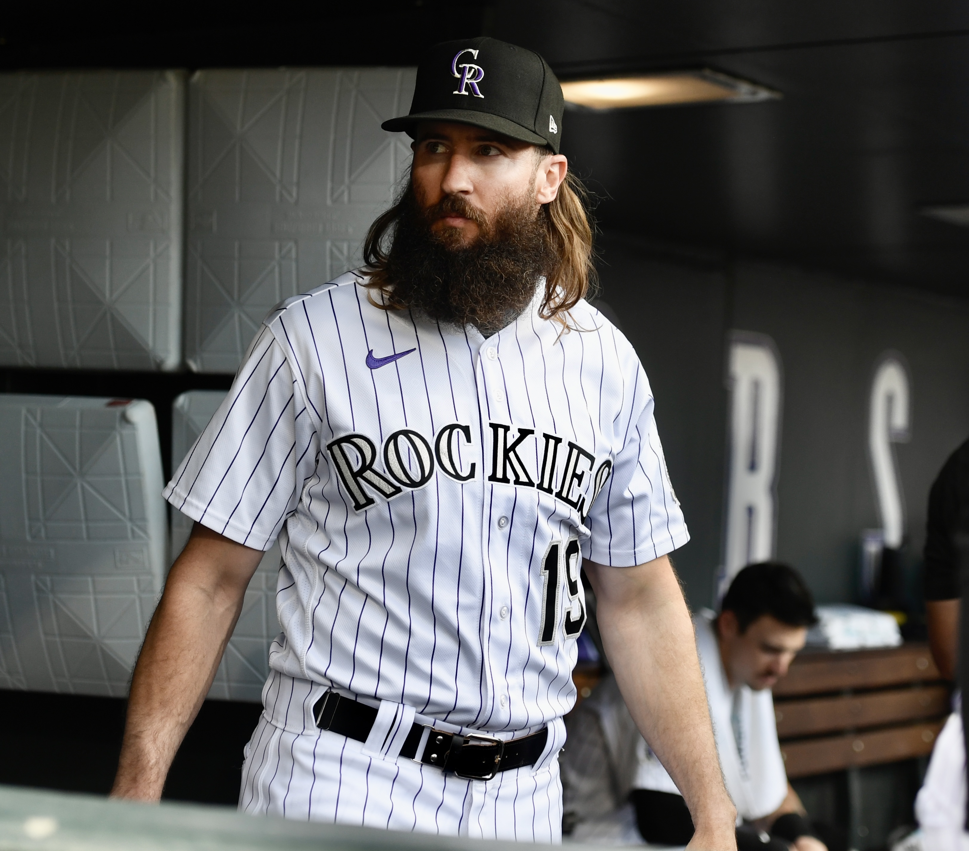 Charlie Blackmon stands in the Rockies' dugout before their game against the Oakland Athletics on Friday, July 28, 2023. (CarsonFieldcarson.field@gazette.comhttps://secure.gravatar.com/avatar/c524ef3d384945349bed78d70eb2d2cd?d=mm&r=g)