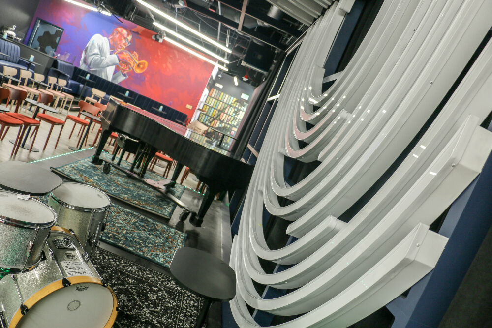 Inside the new Dazzle jazz club, which opens Aug. 4, 2023, in its new location at 14th and Arapahoe streets in the Denver Performing Arts Complex. (John Moore, The Denver Gazette)