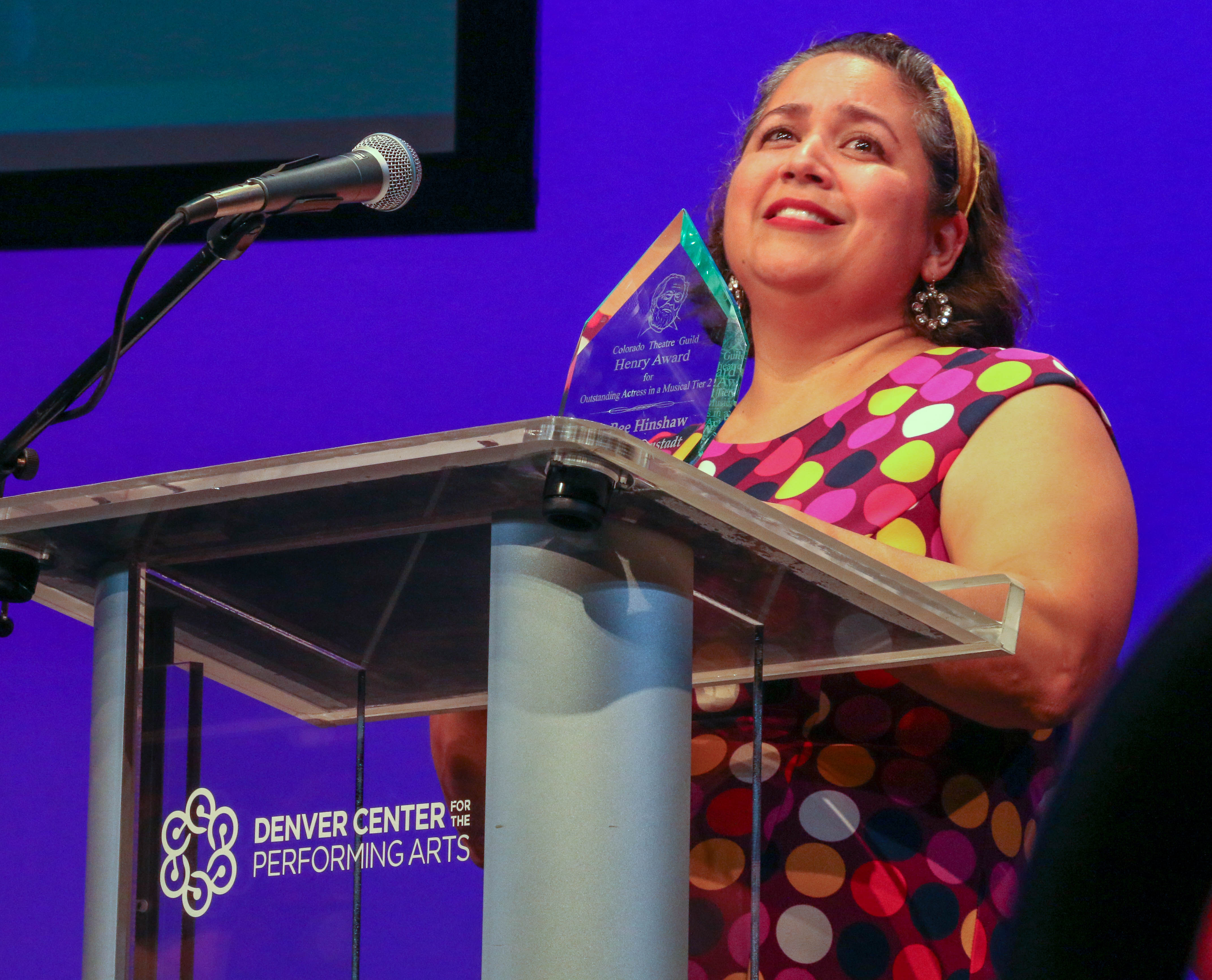 GerRee Hinshaw accepts the Outstanding Actress in a Musical Award for Local Theater Company's 'Raised on Ronstadt' on July 24 at the Denver Center. (JOHN MOORE)